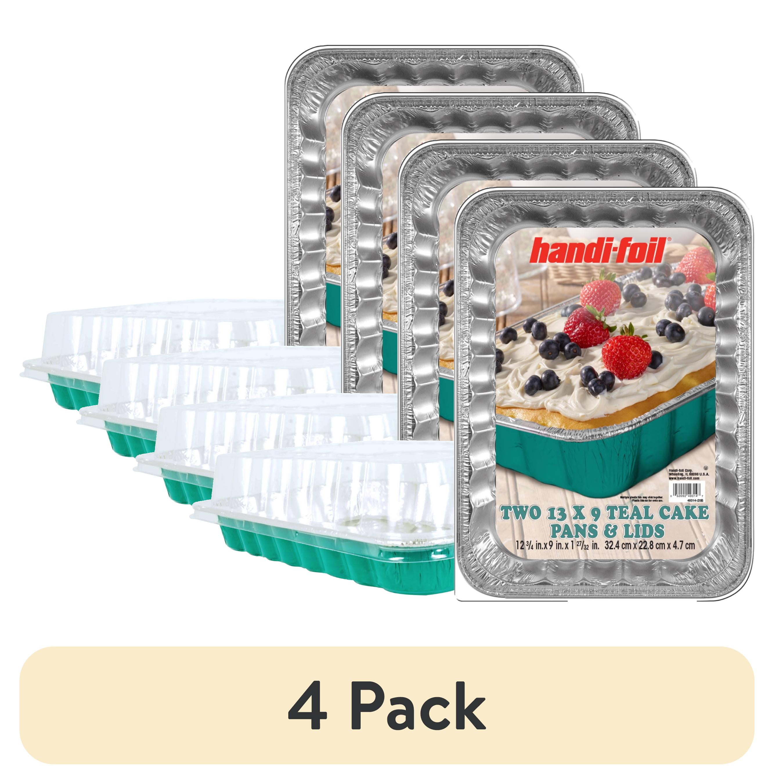 (4 pack) Handi-Foil 13" x 9" Teal Aluminum Baking Pans with Lids, 2 Count