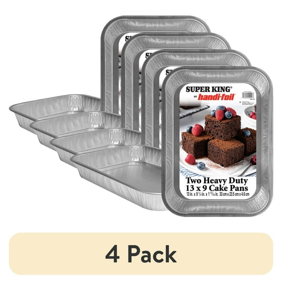 (4 pack) Handi-Foil 13" x 9" Aluminum Heavy Duty Cake Pan, 2 Count