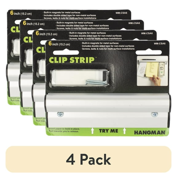(4 pack) Hangman Clip Strip Note and Paper Holder - 6"