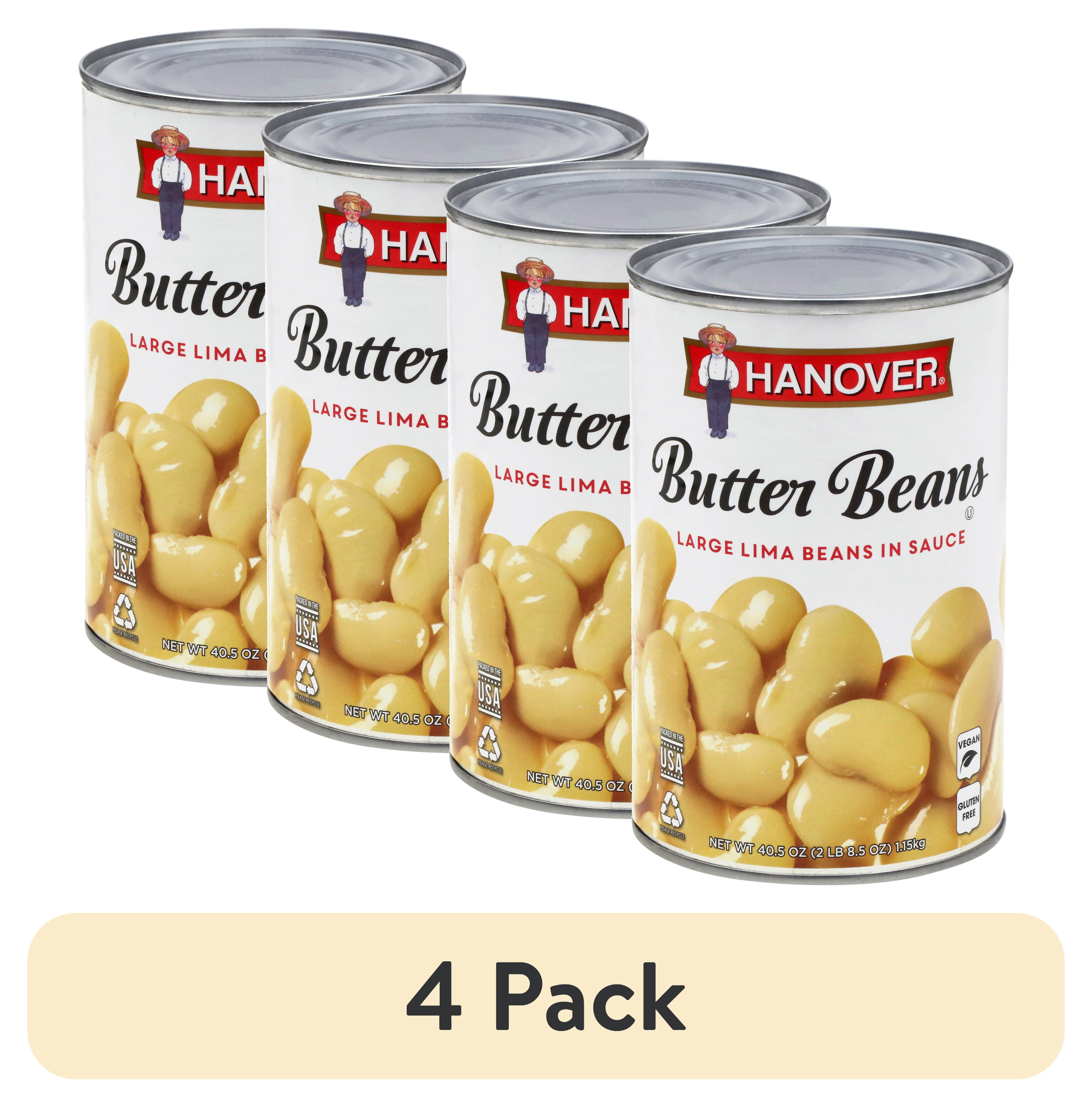 (4 pack) Hanover Butter Beans Large Lima Beans in Sauce, 40.5 oz Can – Family-Size Heat-and-Serve Side