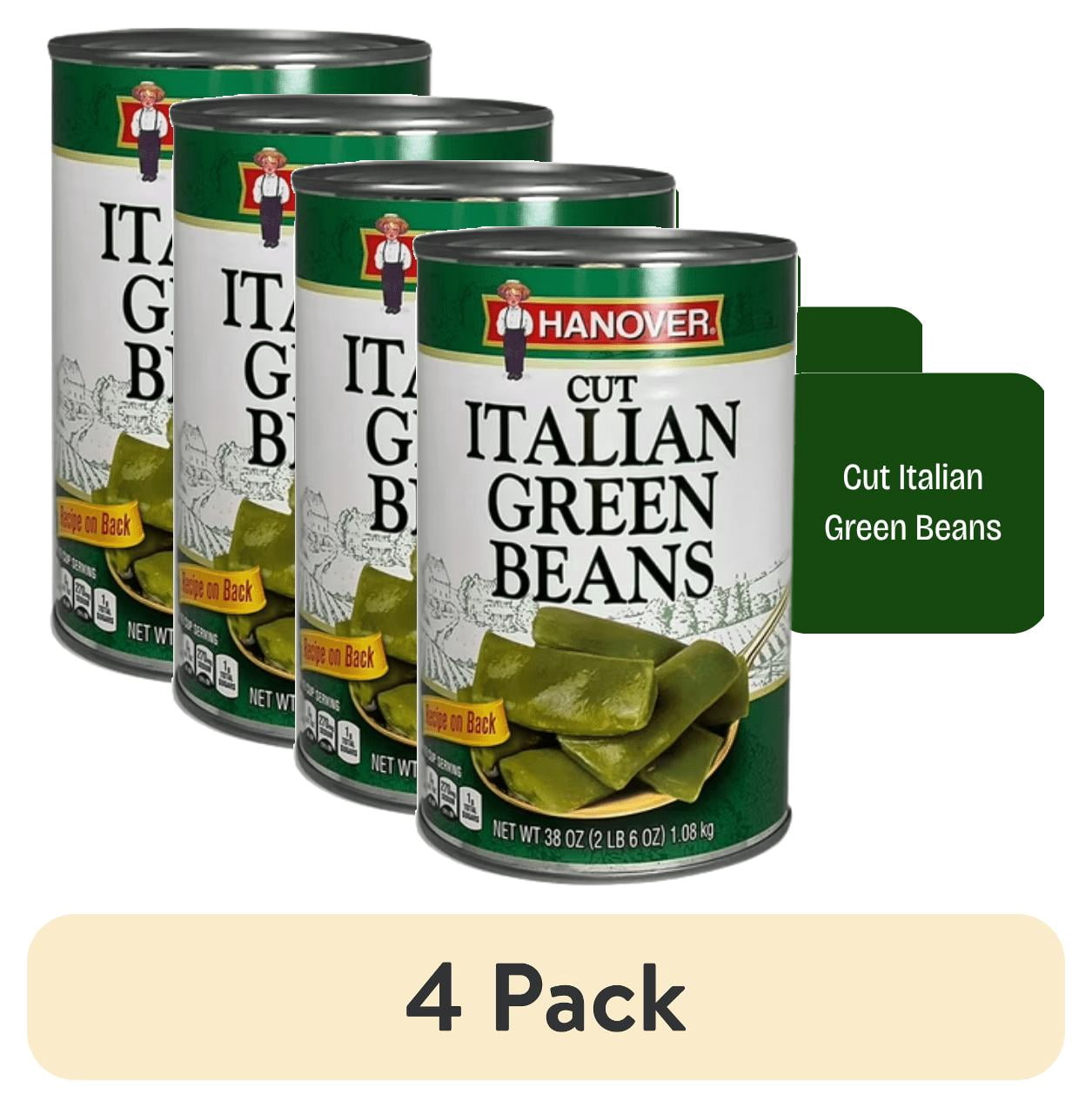 (4 pack) Hanover Italian Blue Lake Cut Green Beans, 38 oz Can – Family Size Pantry Staple