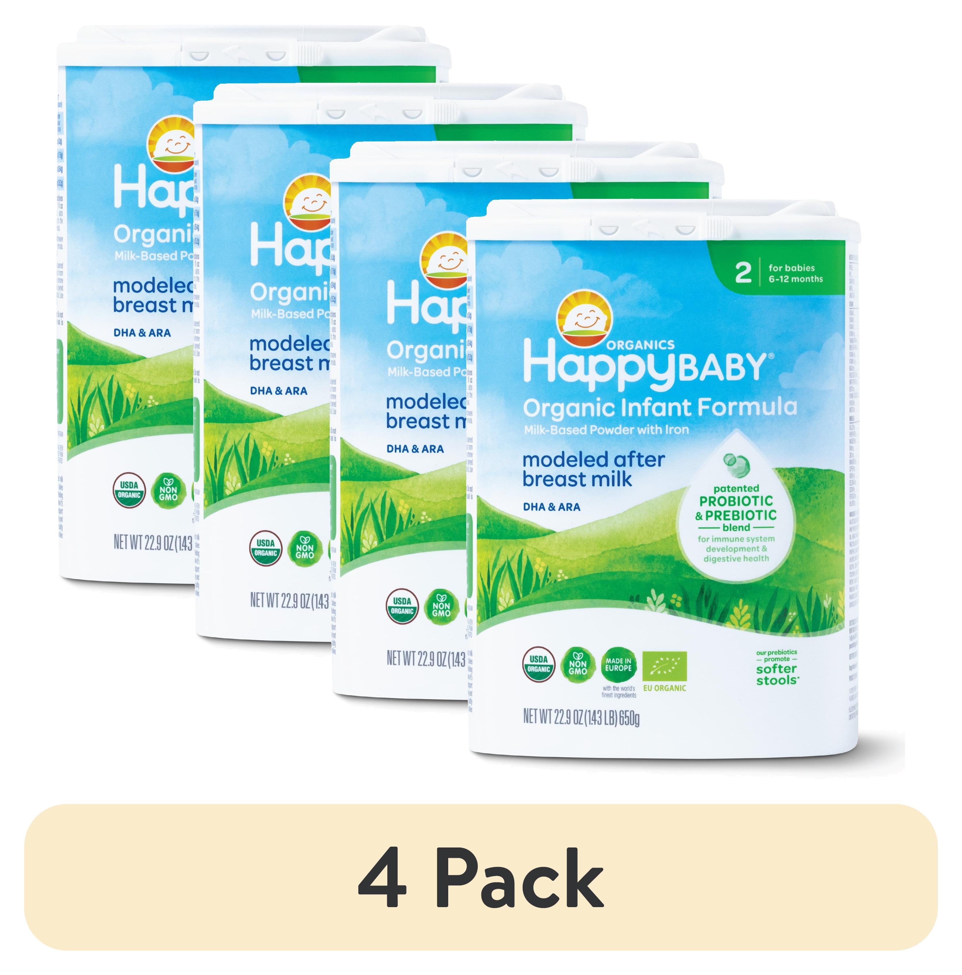 (4 pack) Happy Baby Organics Stage 2 Organic Infant Formula with Probiotic & Prebiotic Blend, 22.9 OZ Container UNIT