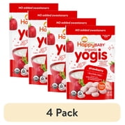 (4 pack) Happy Baby Organics Yogis, Strawberry & Yogurt Organic Freeze-Dried Baby Snack, 1 oz Bag