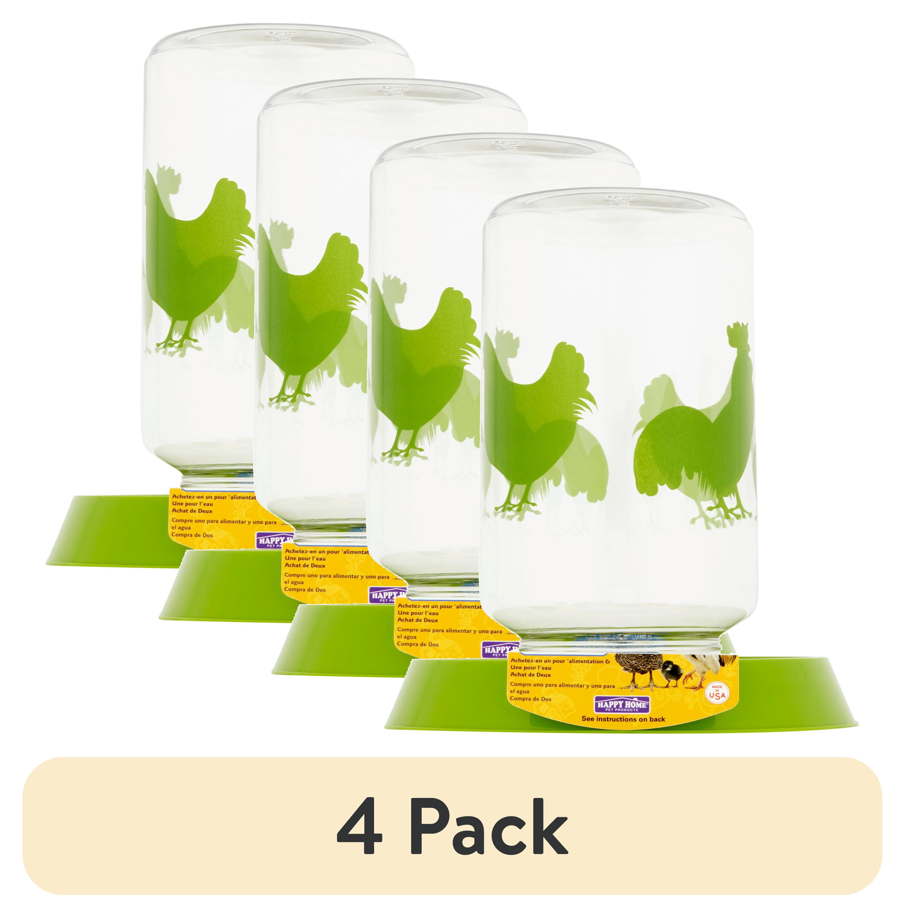 (4 pack) Happy Home Pet Products Plastic Chicken Feeder or Waterer, Green, 128oz Water, 8 lbs of Food 1 Count