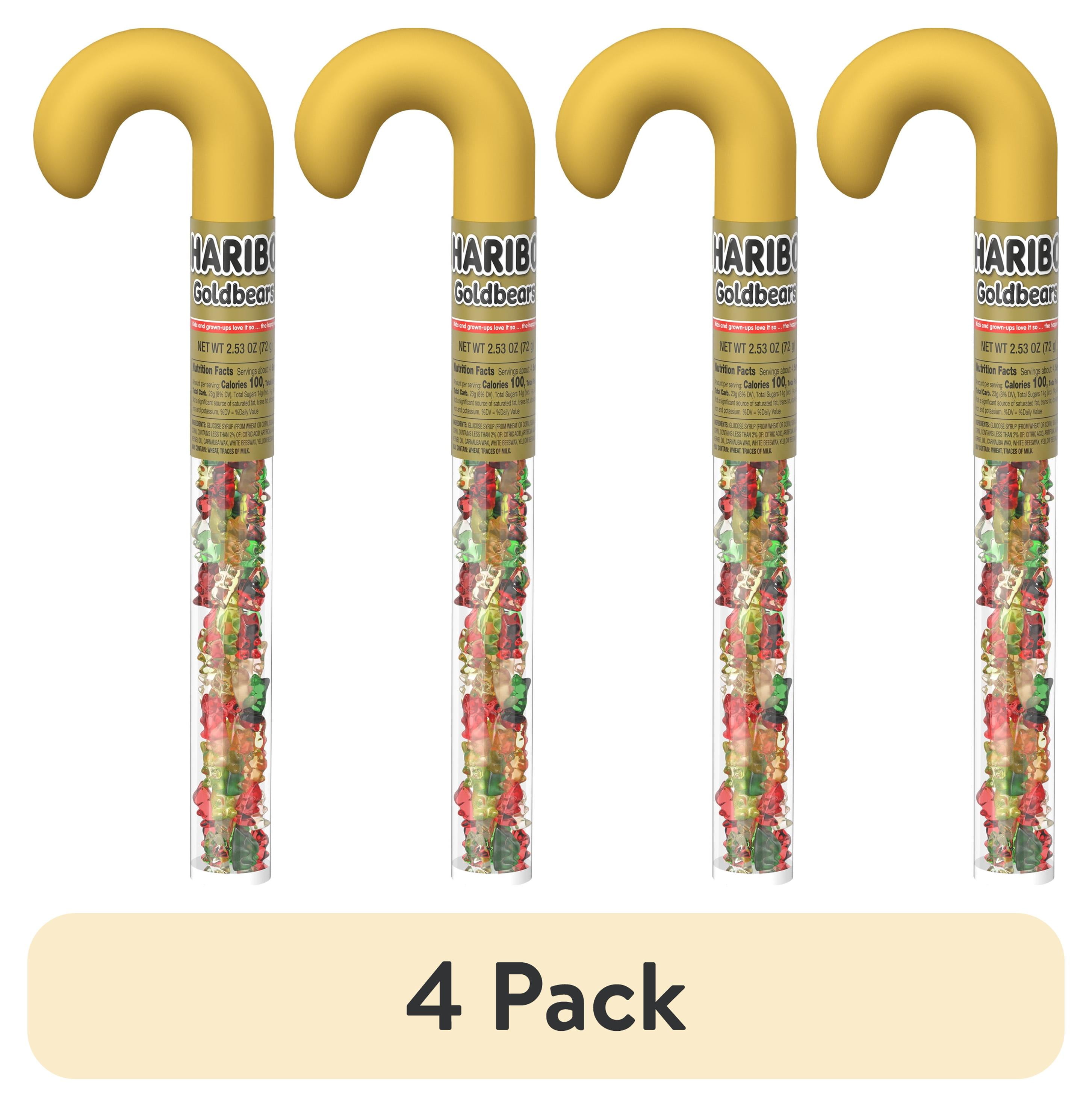 (4 pack) HARIBO Goldbears Holiday Edition Gummies Assorted Fruit Flavor Gummy Bears Gummy Candy, 2.53oz, Filled Cane Tube