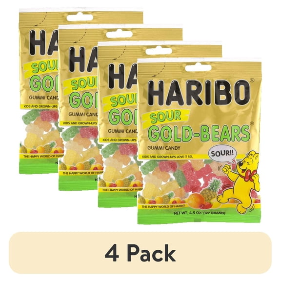 (4 pack) Haribo Sour Gold Bears Gummi Candy, 4.5 Oz