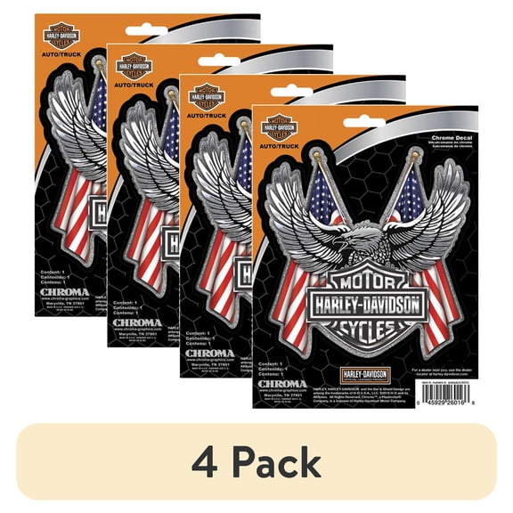 (4 pack) Harley-Davidson Embossed Bar & Shield Eagle Flag Chrome Decal - 6 x 8 in., Harley Davidson