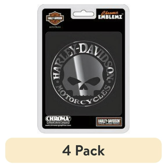 (4 pack) Harley-Davidson Willie G Skull Chrome Auto Emblem