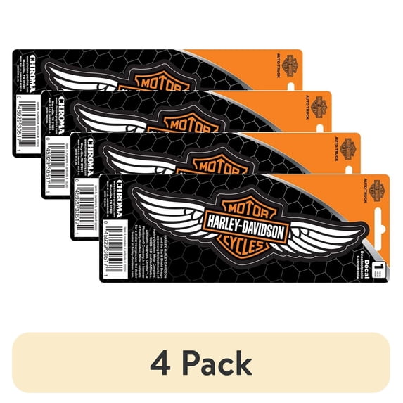 (4 pack) Harley-Davidson Winged Bar & Shield Logo Decal - Orange/White - 3 x 8 in., Harley Davidson