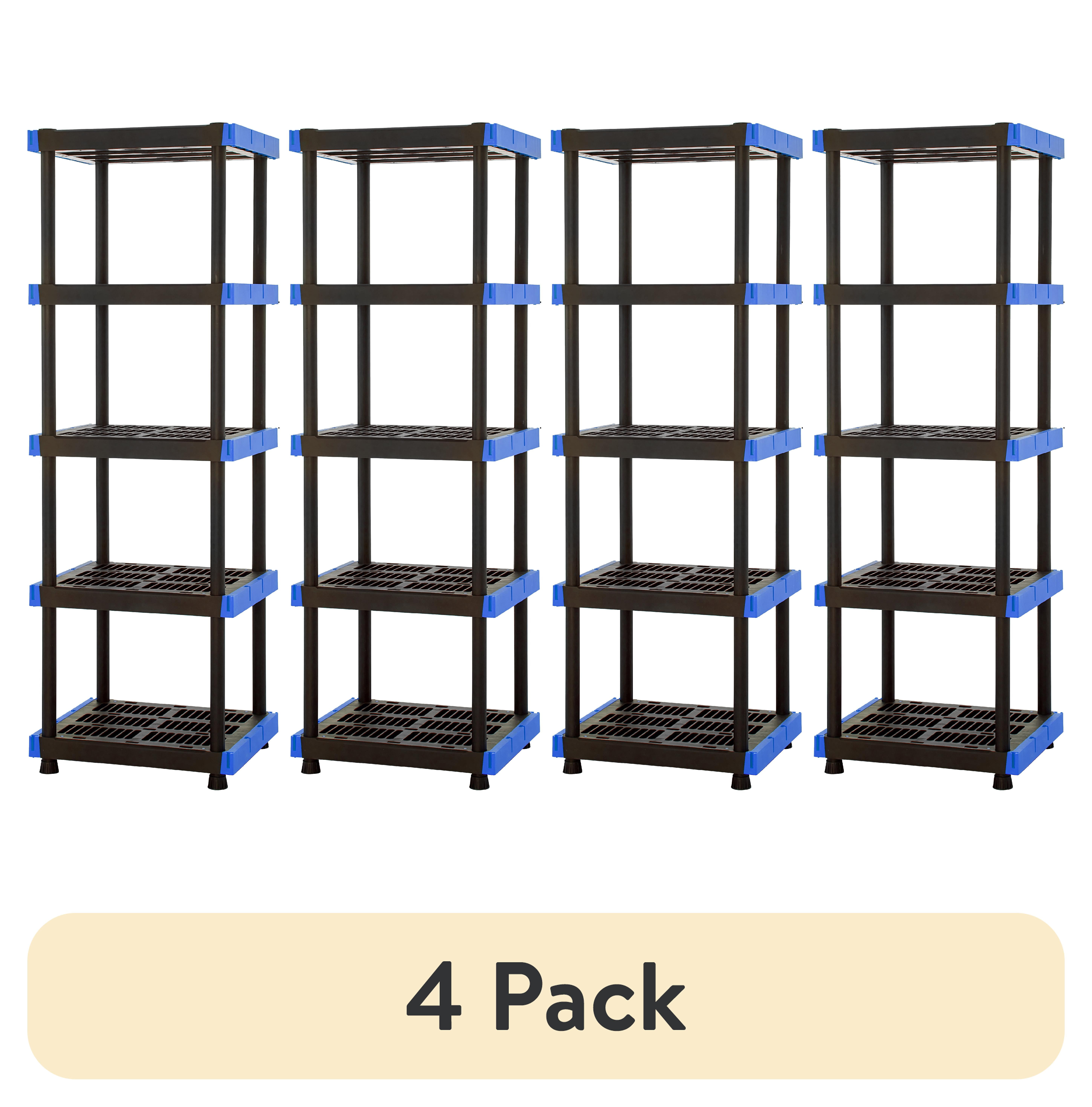 (4 pack) Hart 5-Shelf Plastic Storage Shelf, 24" W x 20" D x 72" H, Holds up to 500 lb Total Capacity, Black and Blue