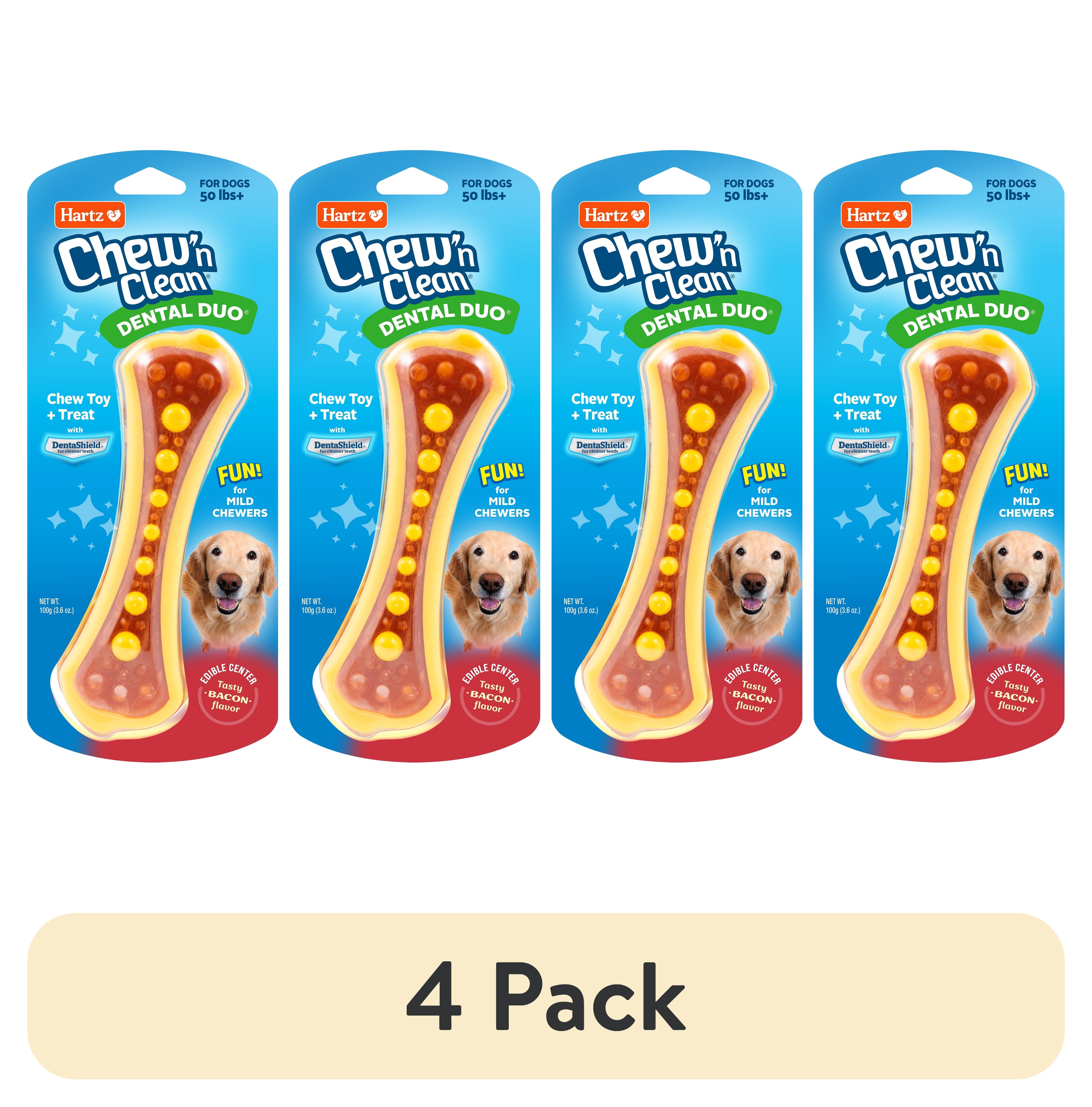 (4 pack) Hartz Chew N Clean Dental Duo Dog Chew Toy, Large, Bacon Flavor