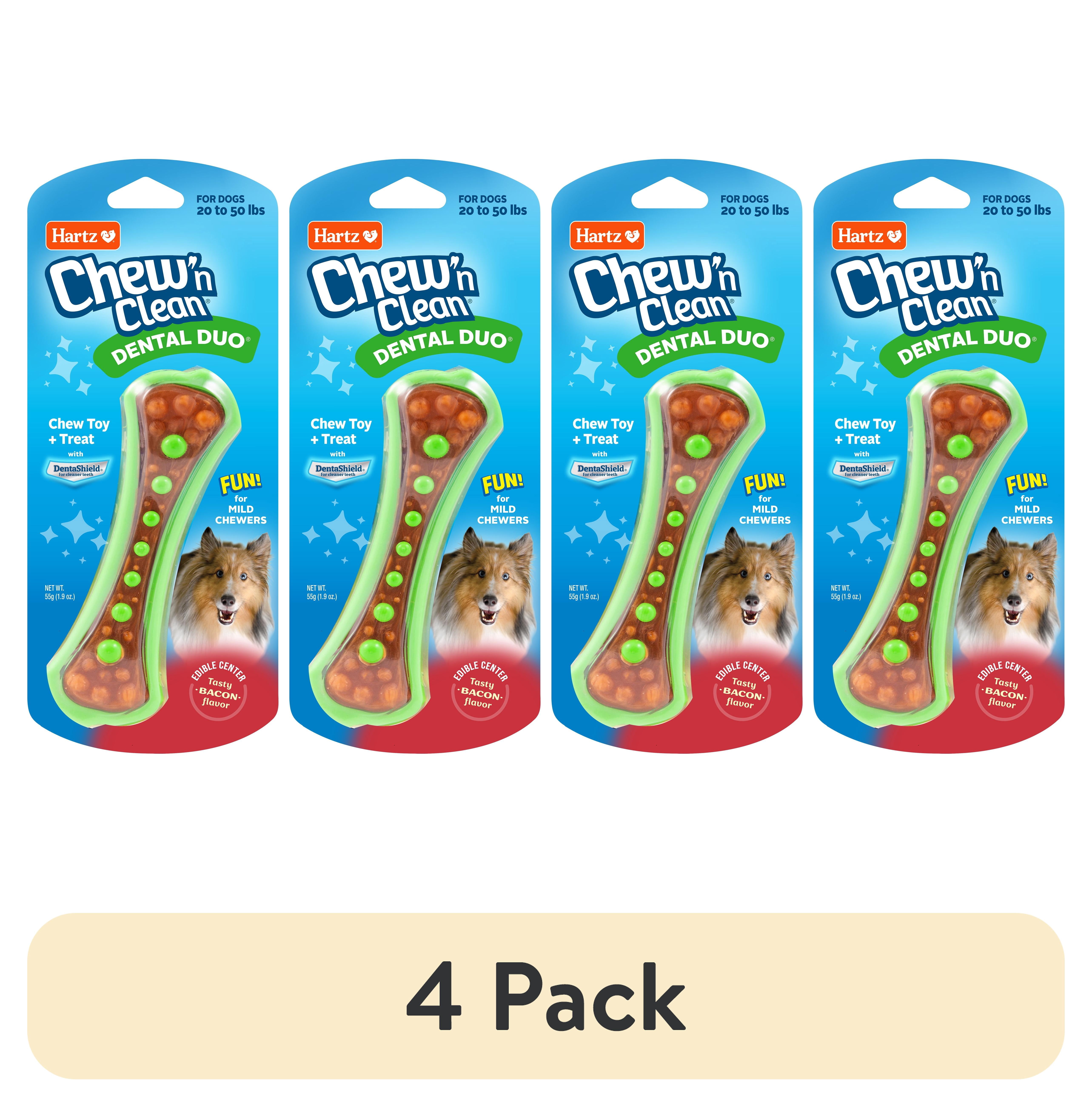 (4 pack) Hartz Chew n Clean Dental Duo Dog Toy, Medium, Nylon, Color May Vary