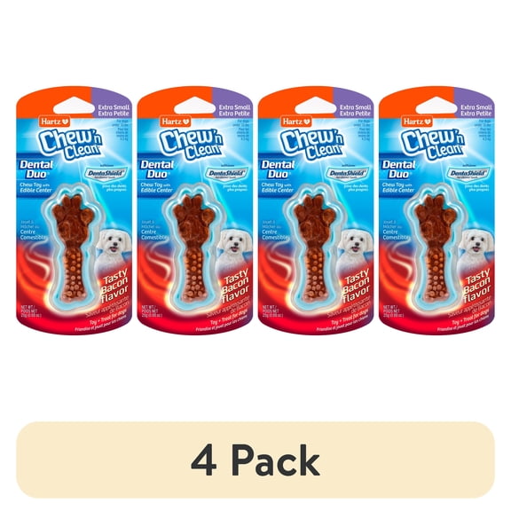 (4 pack) Hartz Chew 'n Clean Extra Small Dog Treat Bacon, 0.88 oz