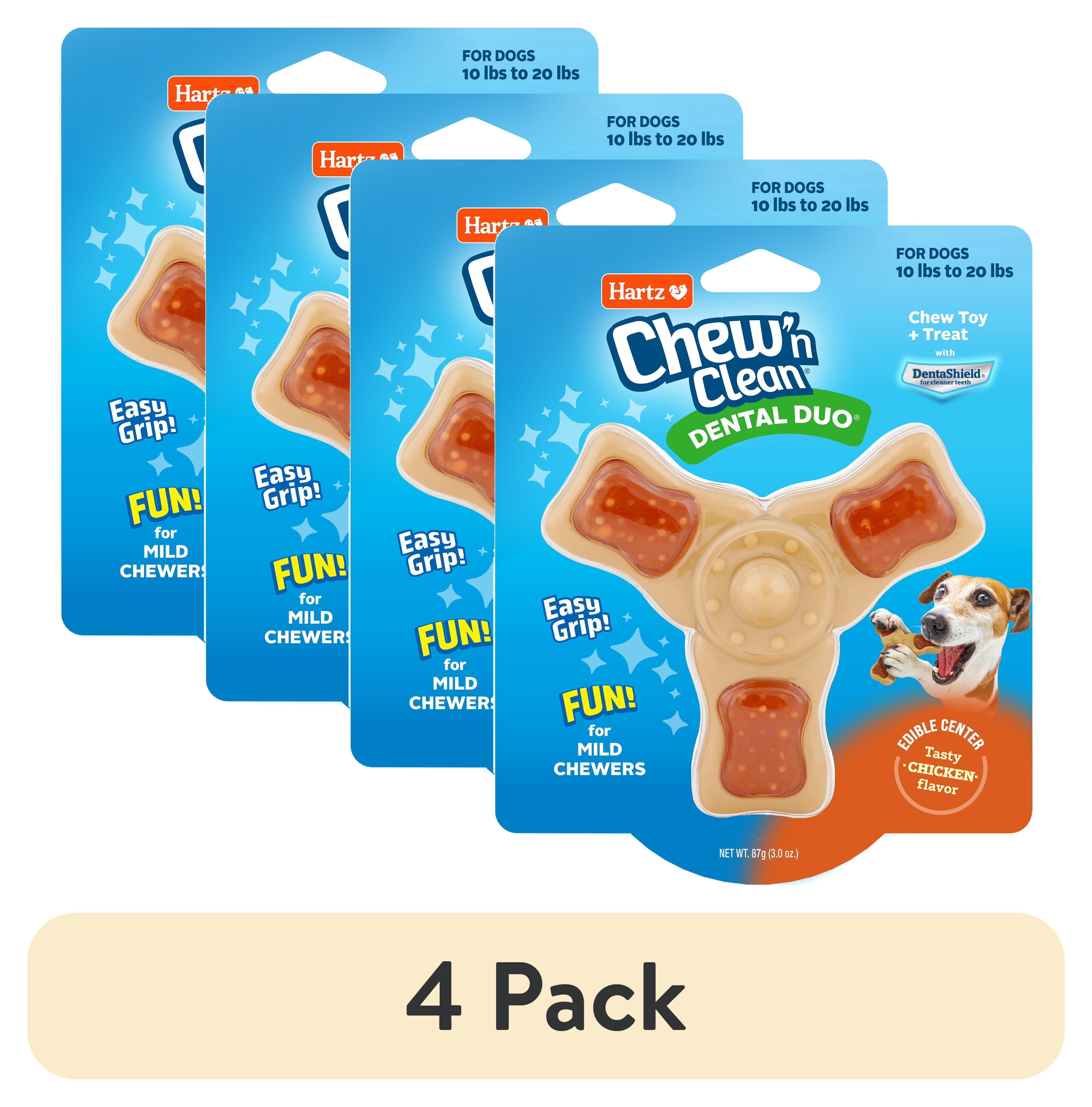 (4 pack) Hartz Chew ‘n Clean Tri-Point Chew Toy, Chicken Flavored Dog Toy For Moderate Chewers, Small