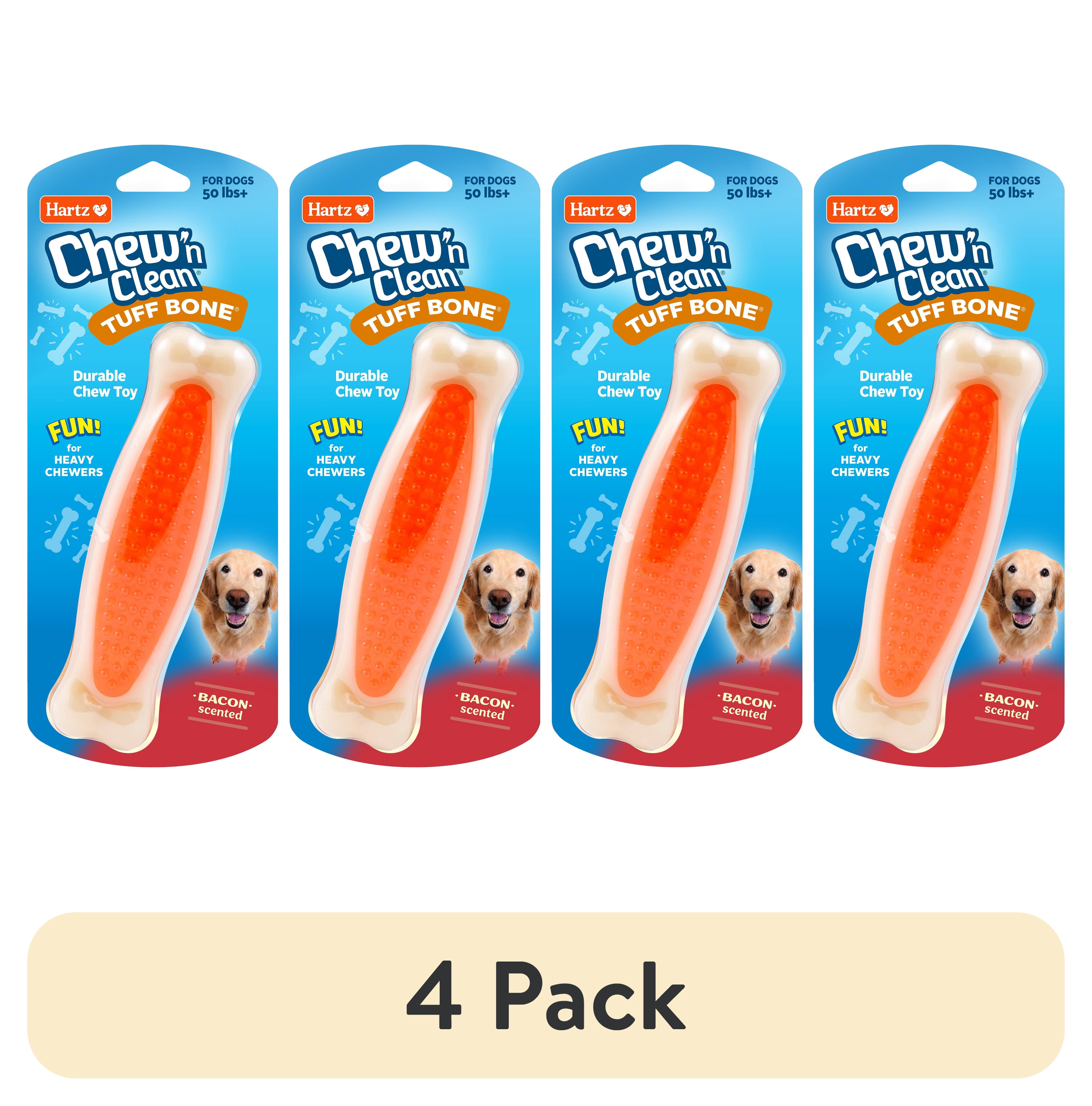 (4 pack) Hartz Chew 'n Clean Tuff Bone Dog Toy, Large, Color May Vary