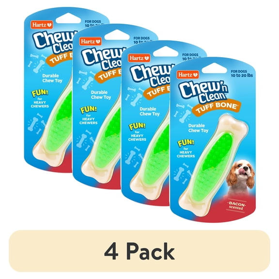 (4 pack) Hartz Chew n Clean Tuff Bone Dog Toy, Small, Color May Vary