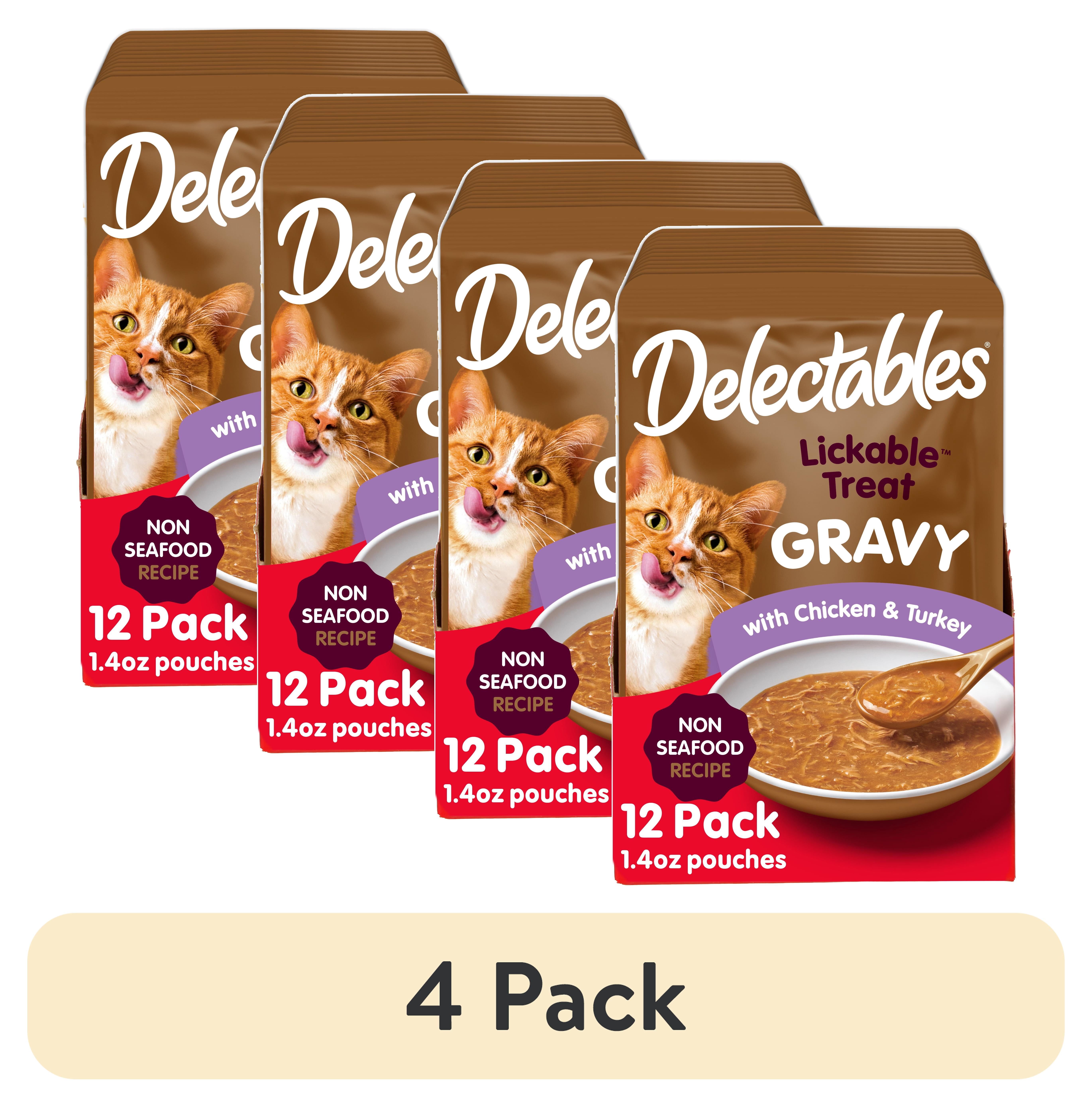 (4 pack) Hartz Delectables Non-Seafood Gravy Lickable Wet Cat Treats, Chicken & Turkey, 12 Count