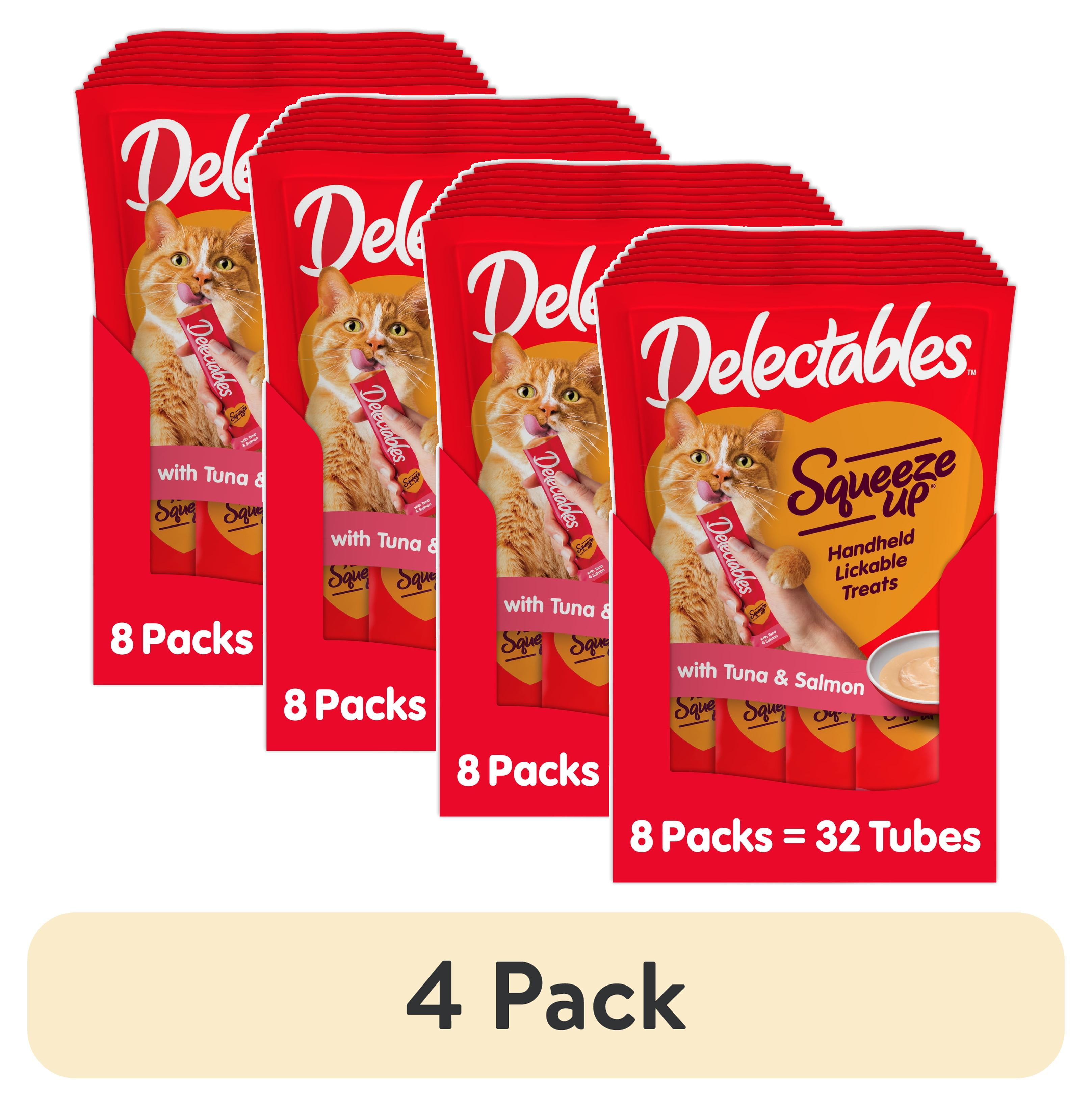 (4 pack) Hartz Delectables Squeeze Up Tuna & Salmon Interactive Lickable Wet Cat Treat, 0.5oz Tube (32 Count)