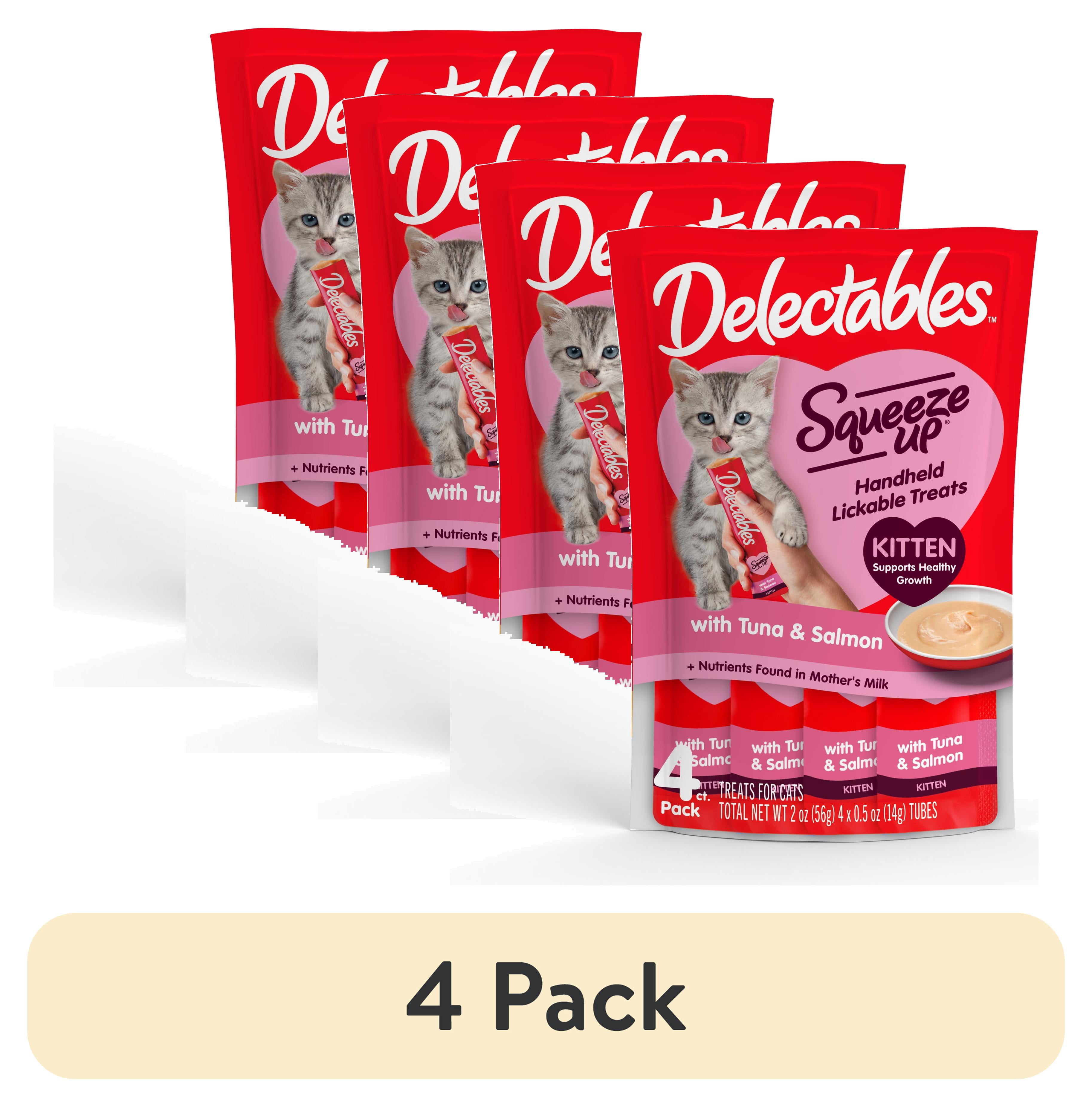 (4 pack) Hartz Delectables Squeeze Up for Kittens, Complete & Balanced Lickable Wet Cat Treat, Tuna & Salmon, 4ct