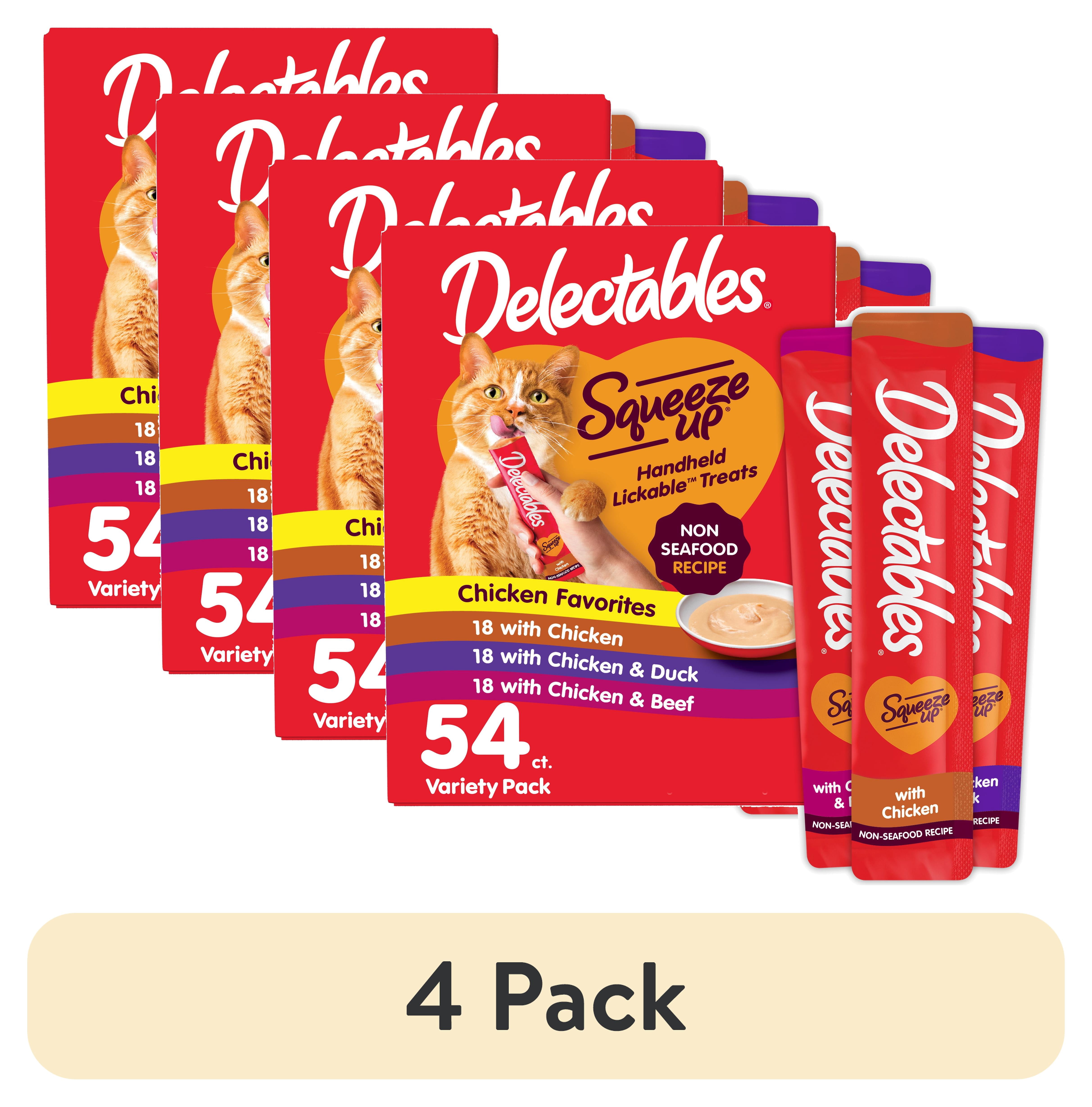 (4 pack) Hartz Delectables Squeeze up Non-Seafood Variety Pack Lickable Wet Cat Treats, 0.5oz Tube (54 Count)