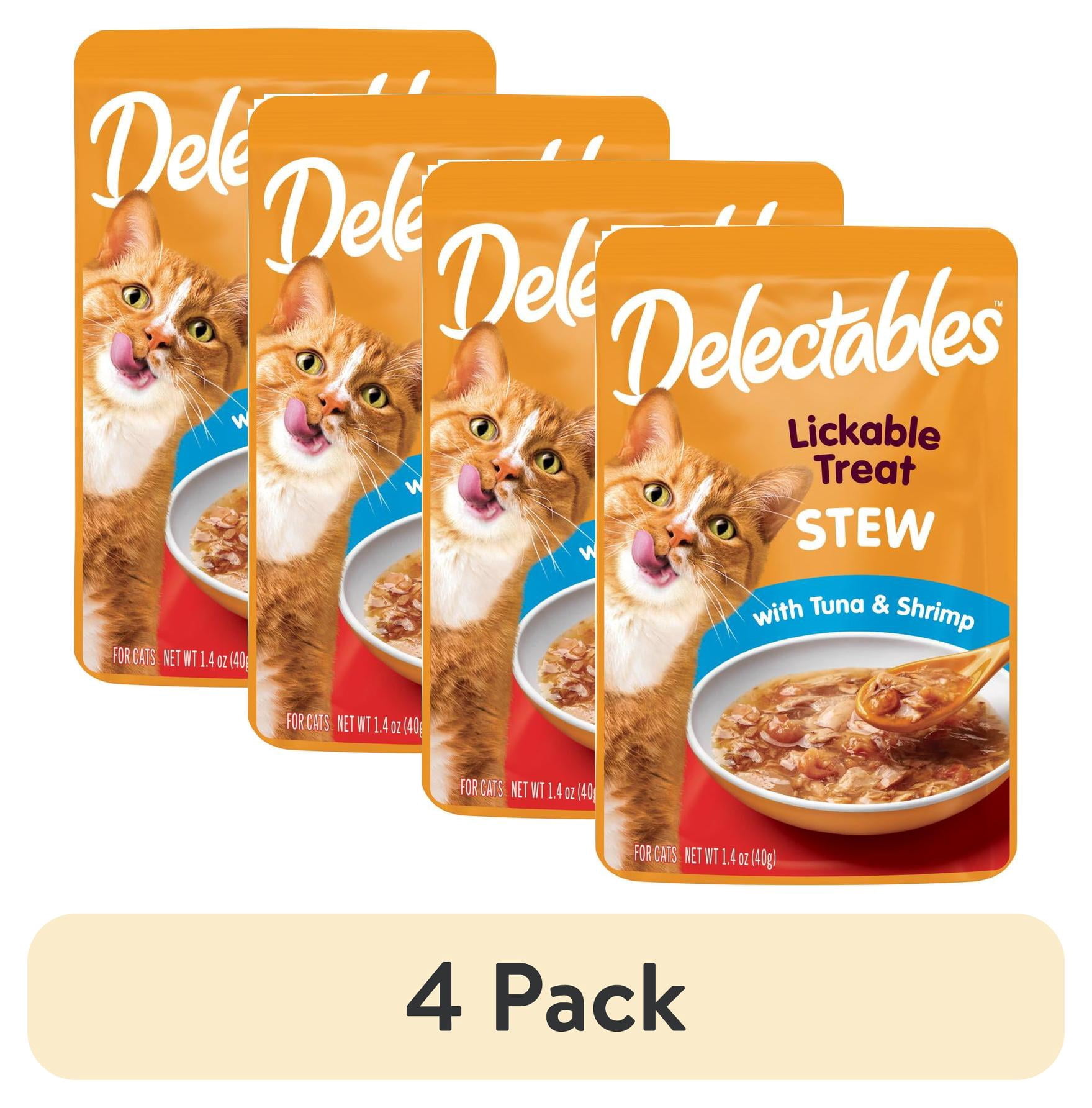 (4 pack) Hartz Delectables Stew Lickable Wet Cat Treats - Tuna & Shrimp, 1.4oz, One Pouch