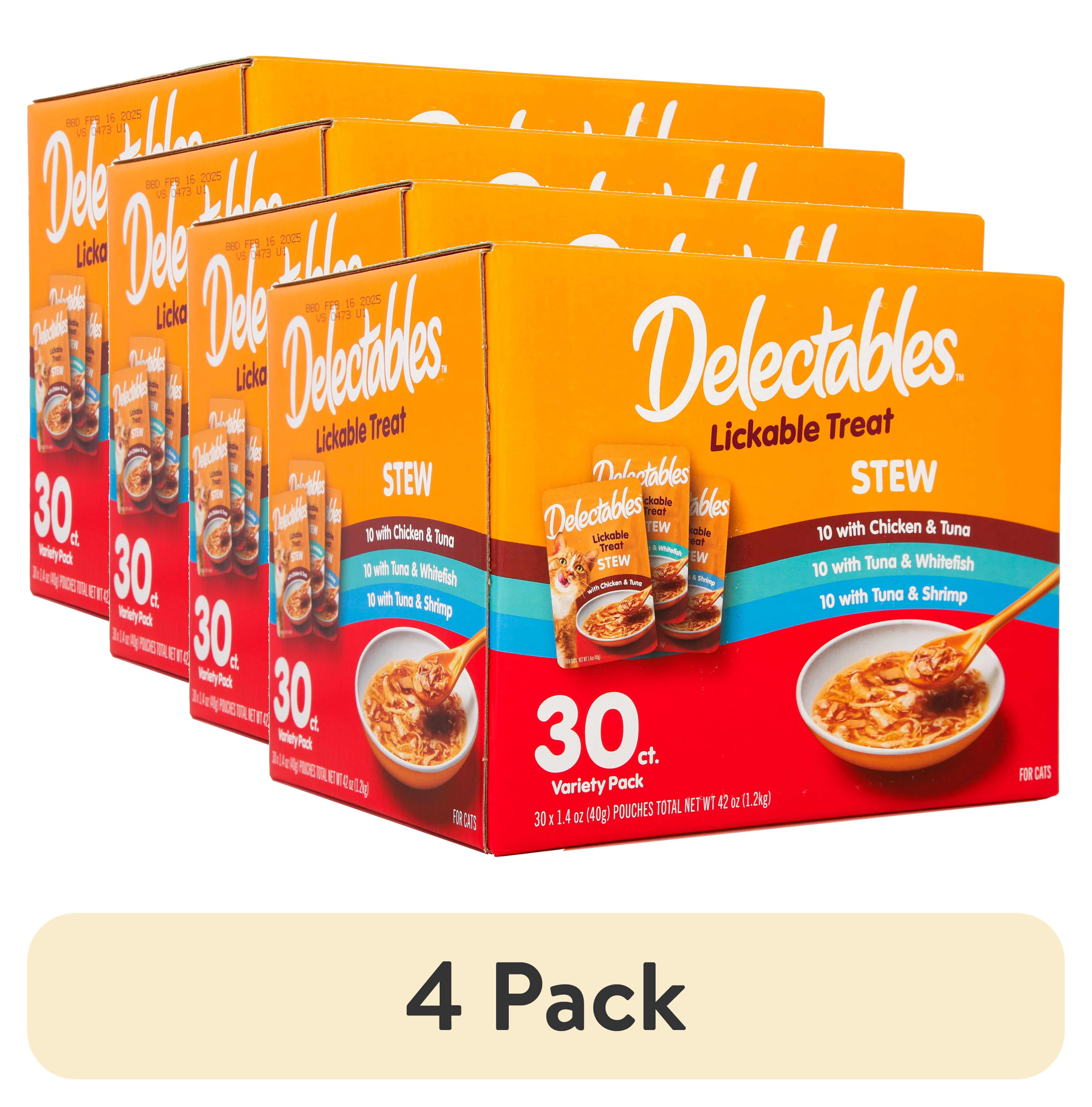 (4 pack) Hartz Delectables Stew Lickable Wet Cat Treats Variety Pack, 30 Count