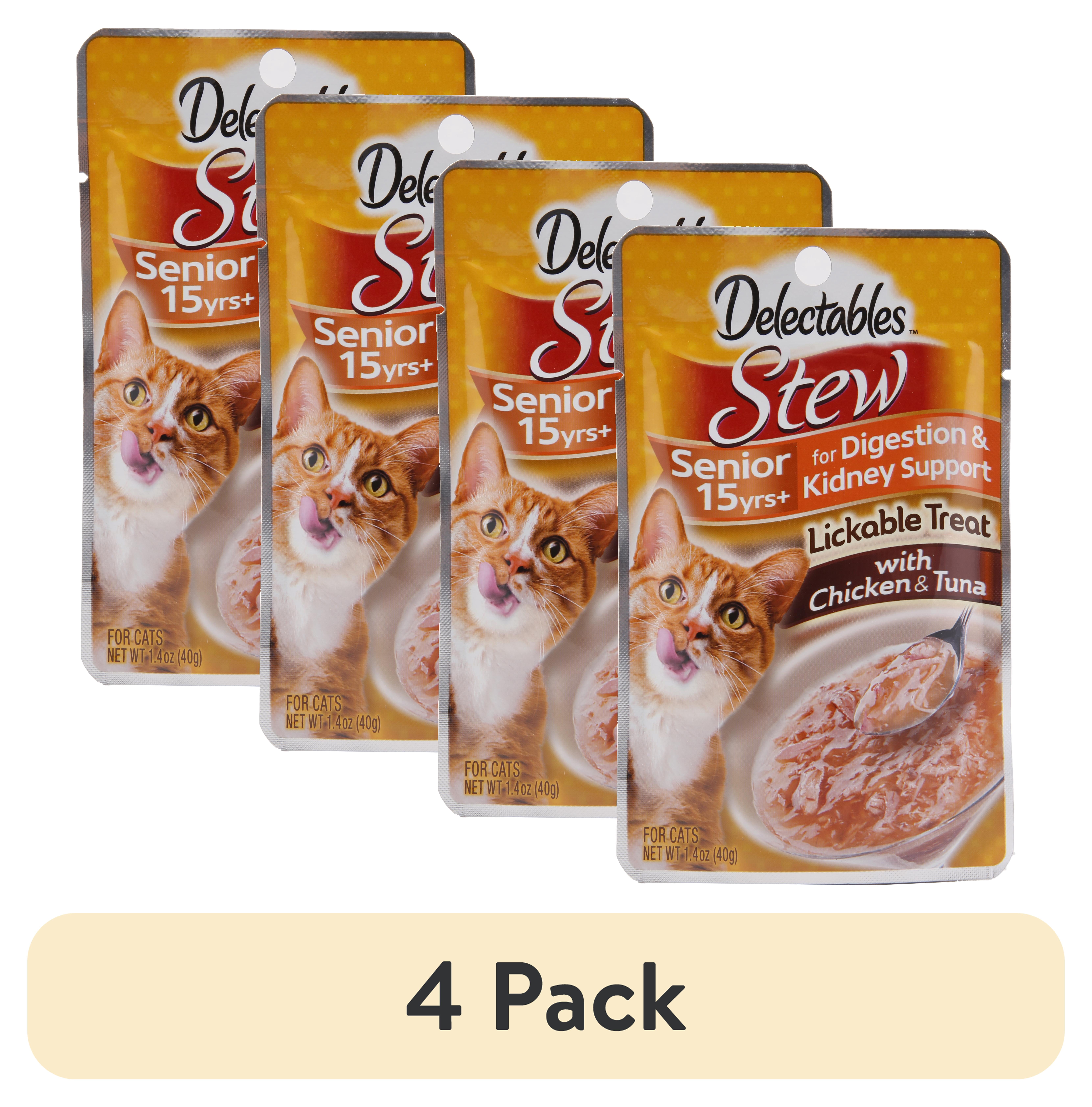 (4 pack) Hartz Delectables Stew Senior 15+ Years Lickable Wet Cat Treats - Chicken & Tuna 1.4oz, One Pouch