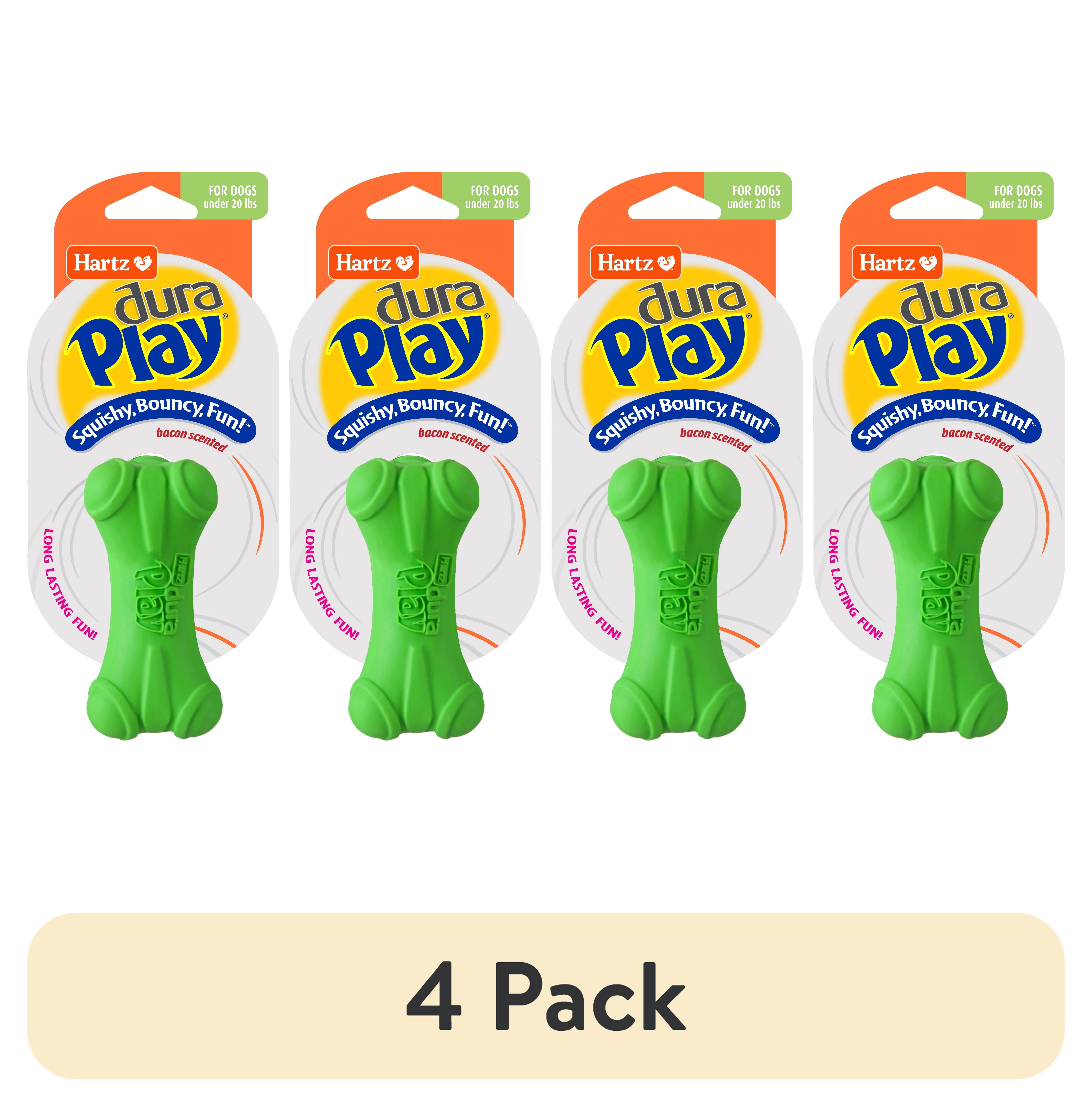 (4 pack) Hartz Dura Play Soft Dog Bone Toy for Gentle Chewers, Latex, Assorted Colors