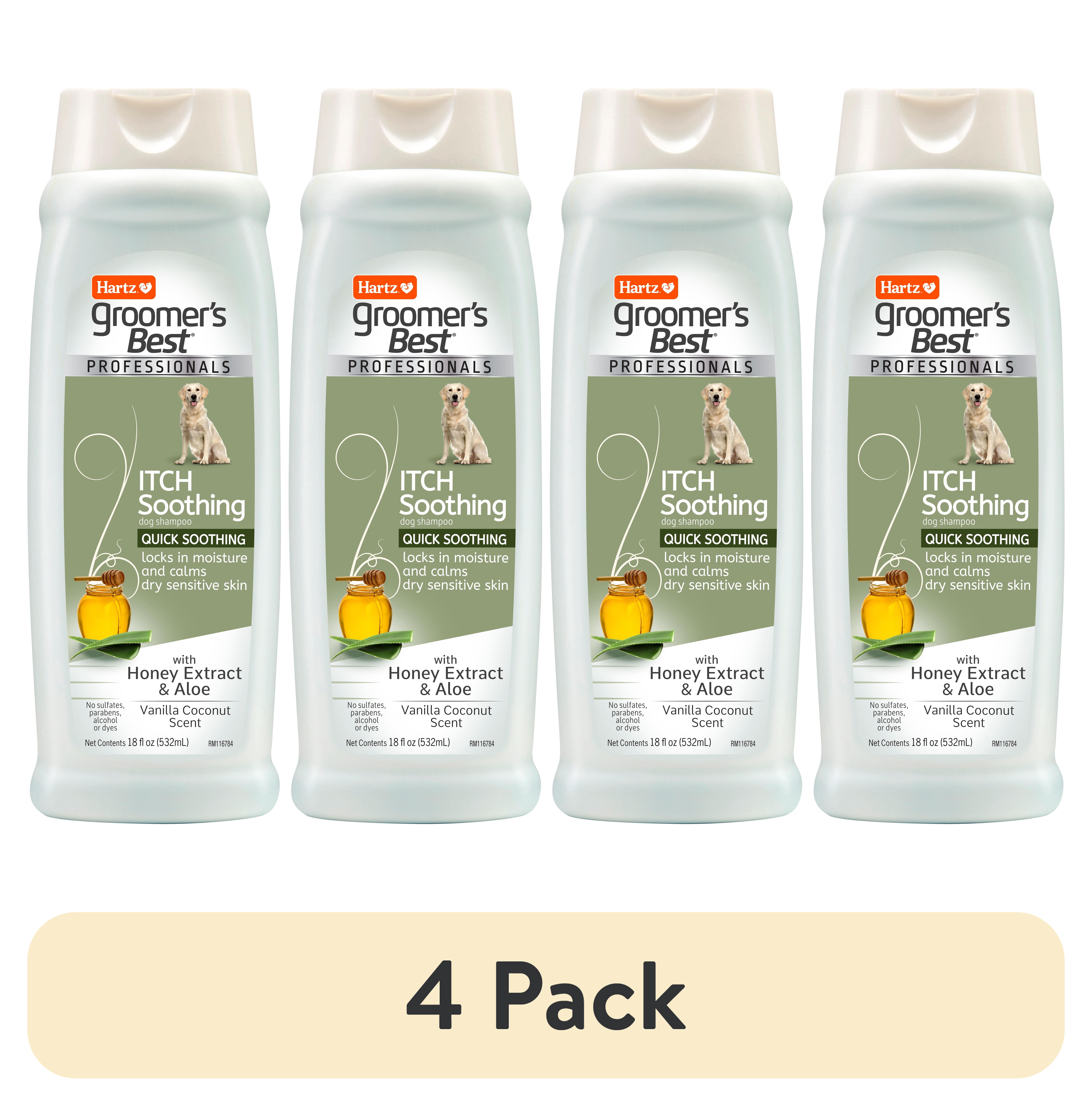(4 pack) Hartz Groomer's Best PROFESSIONALS Itch Soothing Dog Shampoo, 18 fl oz.