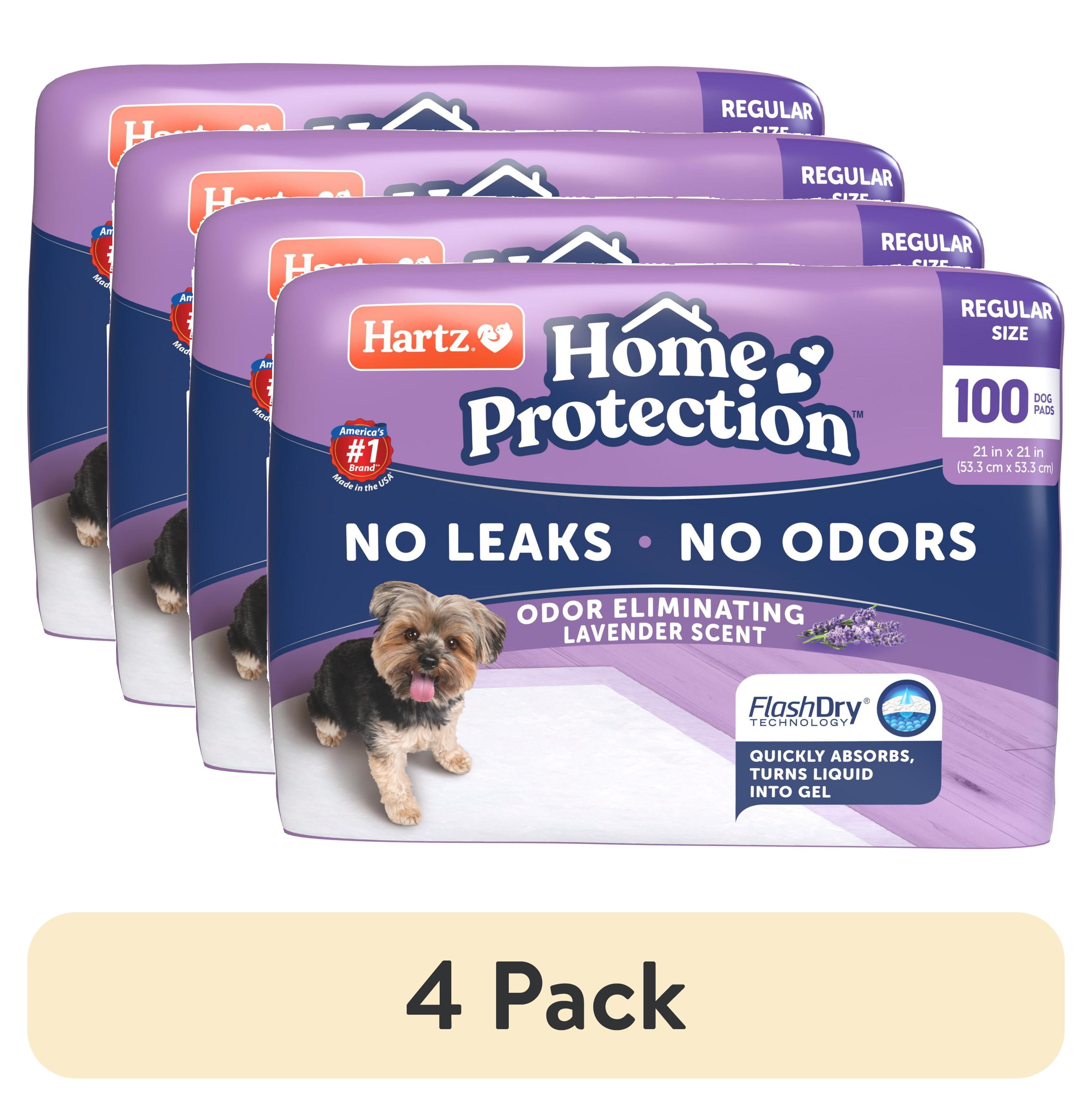 (4 pack) Hartz Home Protection Super Absorbent Odor Eliminating Lavender Scented No Leaks Dog Pads, Regular, 21 in x 21 in, 100 Count