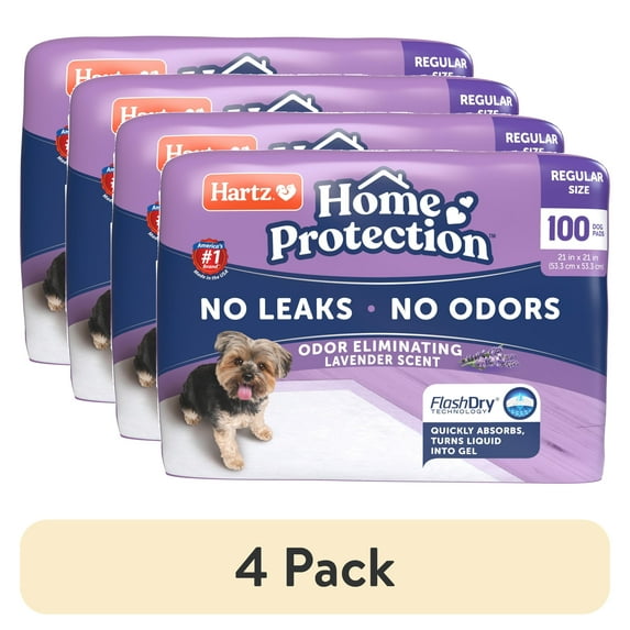 (4 pack) Hartz Home Protection Super Absorbent Odor Eliminating Lavender Scented No Leaks Dog Pads, Regular, 21 in x 21 in, 100 Count