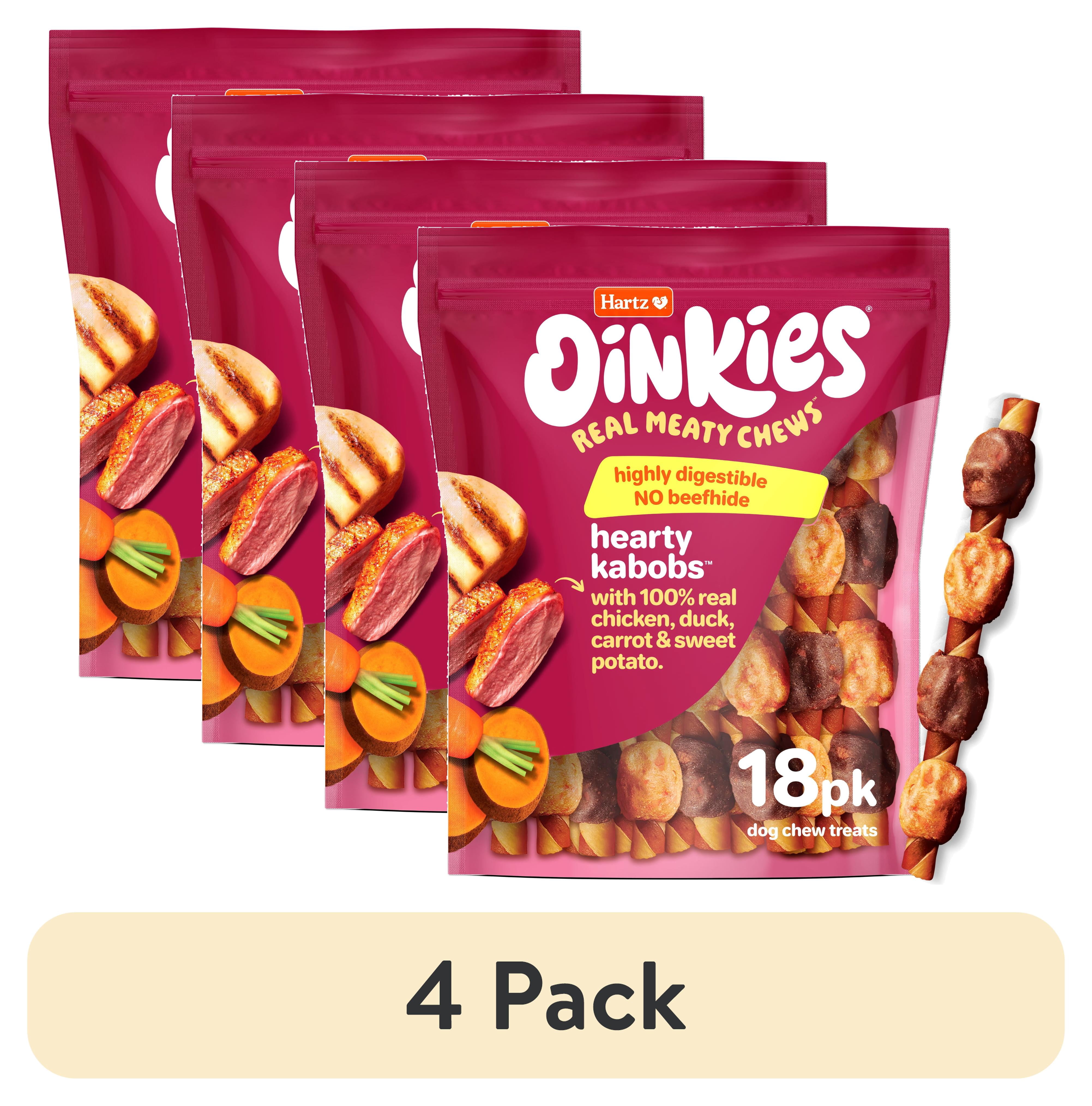 (4 pack) Hartz Oinkies Hearty Kabobs Rawhide‑Free Dog Treats with Chicken, Duck, Sweet Potato, and Carrot, Highly Digestible Dog Chews, 18 Count