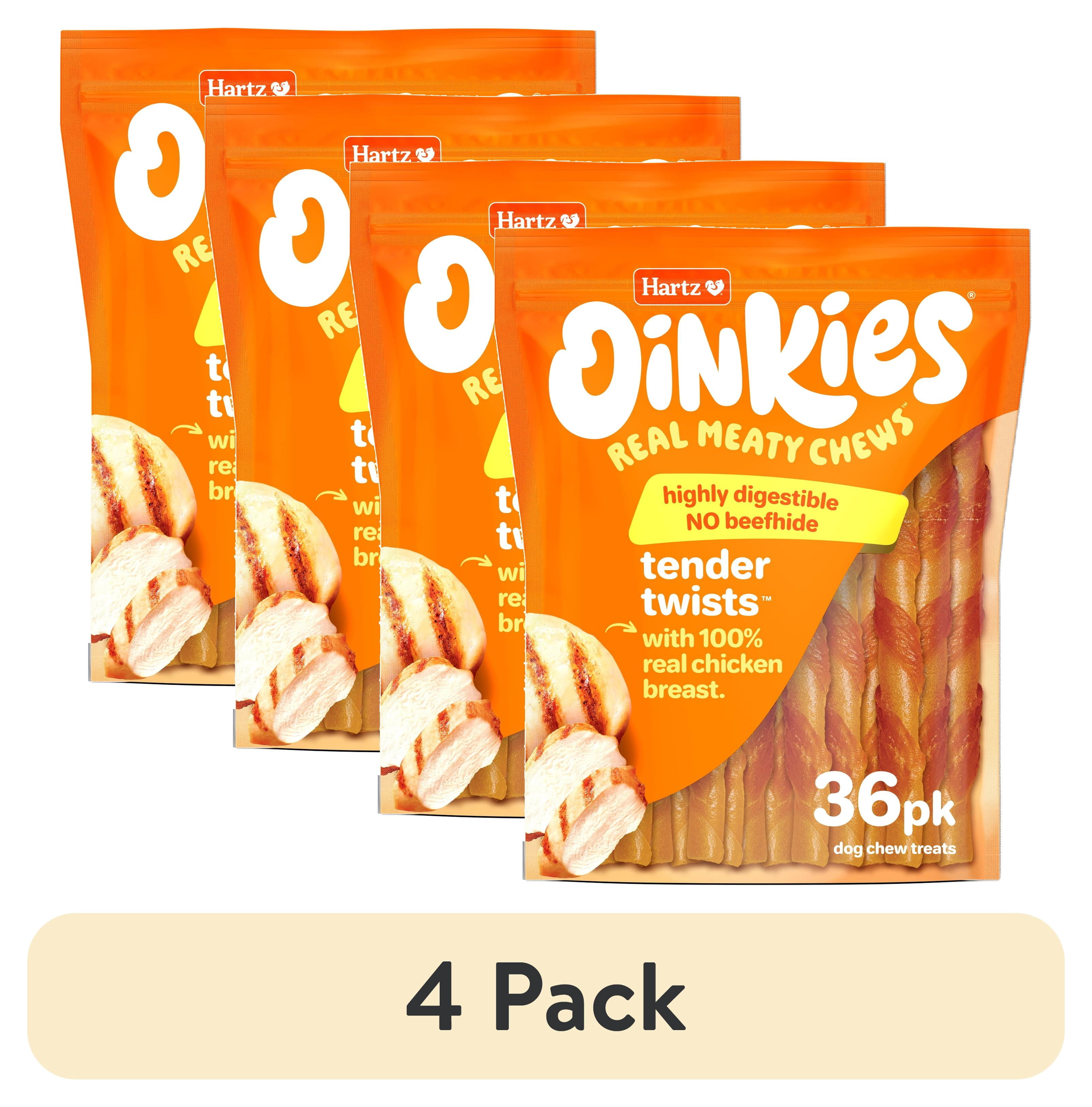 (4 pack) Hartz Oinkies Tender Twists Wrapped with Real Chicken Breast Dog Treats, Stick Treat (36 Count)