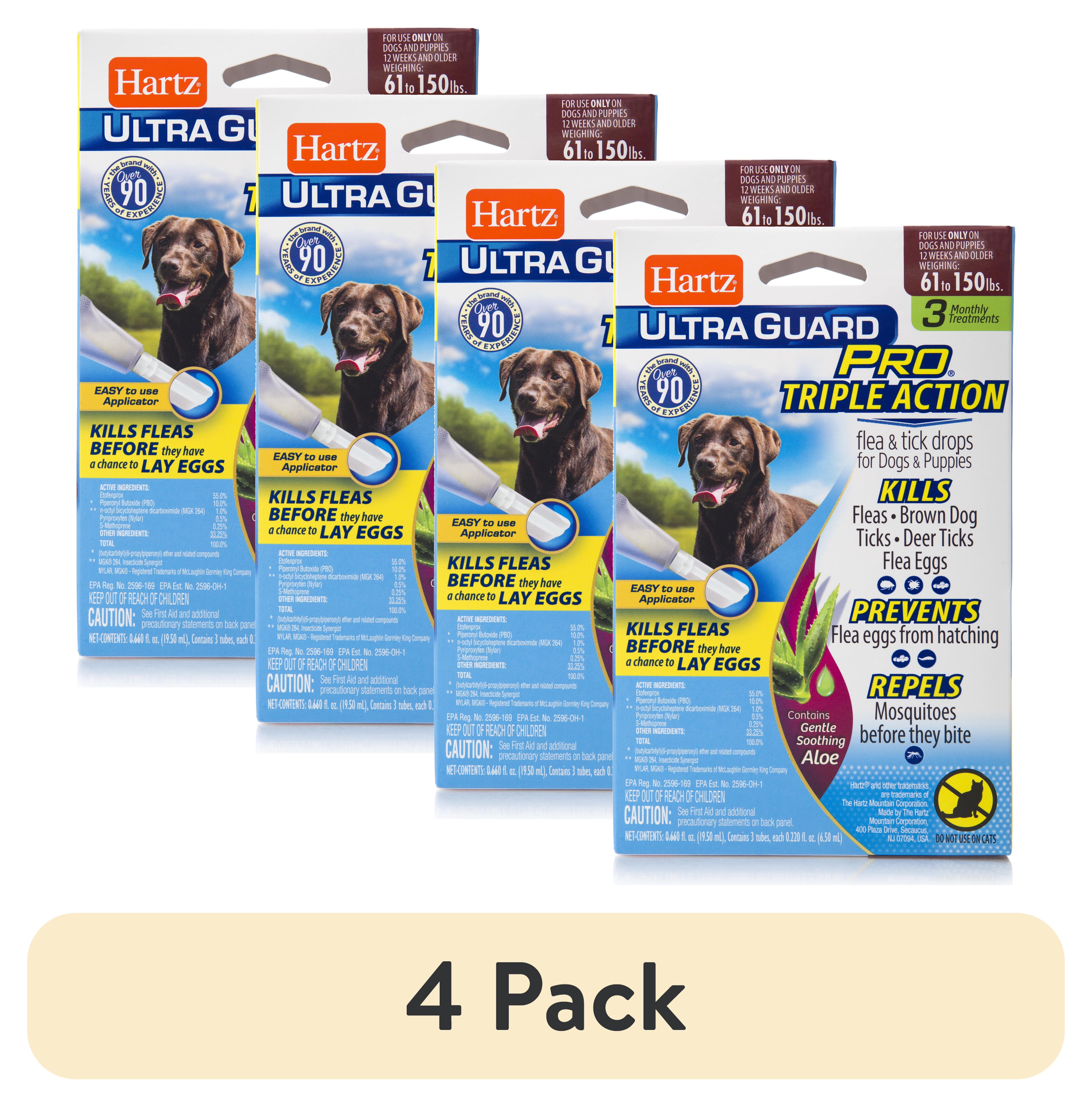 (4 pack) Hartz UltraGuard Pro with Aloe Flea & Tick Drops for Dogs 61-150 lbs, 3 Monthly Treatments