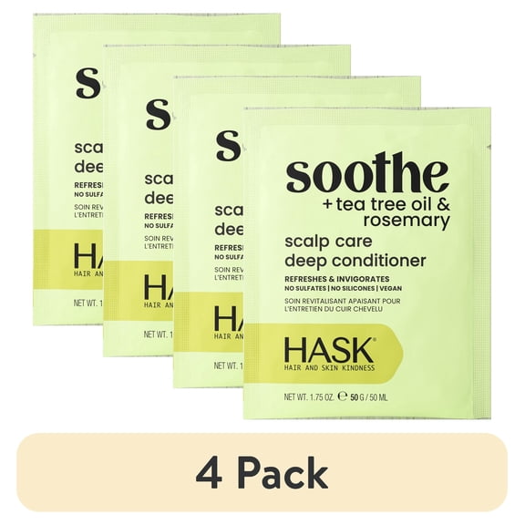 (4 pack) Hask Tea Tree Oil & Rosemary Invigorating Hair & Scalp Treatment Mask, 1.75 oz