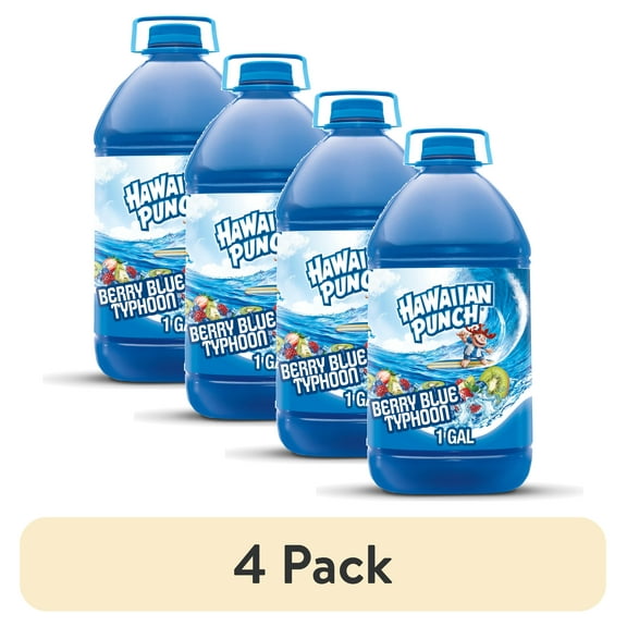 (4 pack) Hawaiian Punch Berry Blue Typhoon, Juice Drink, 1 gal bottle