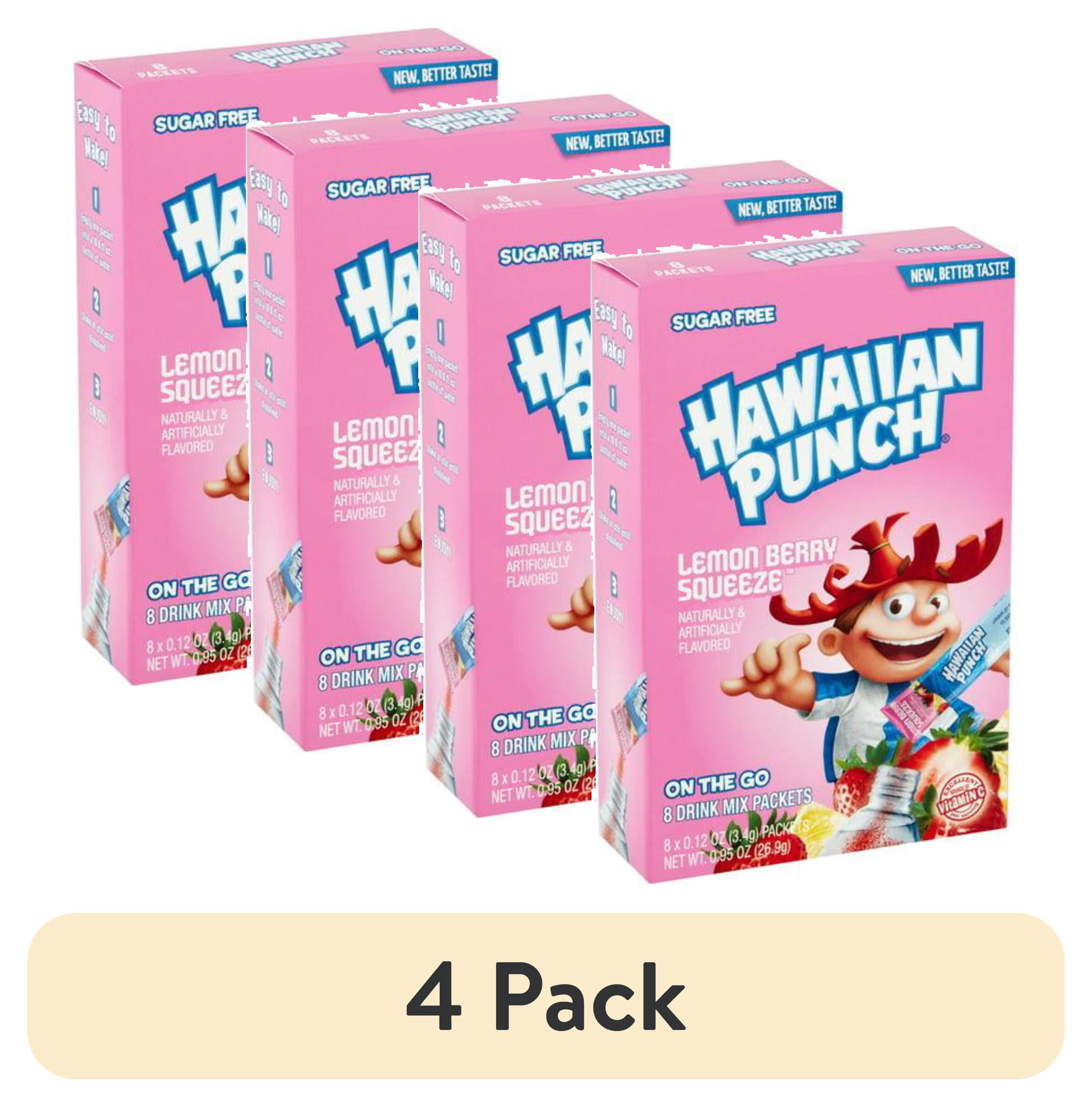 (4 pack) Hawaiian Punch Lemon Berry Squeeze On The Go Drink Mix Packets Sugar Free, 0.12 oz, 8 count