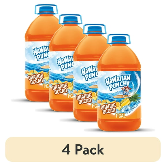 (4 pack) Hawaiian Punch Orange Ocean Juice, 1 Gal, Bottle