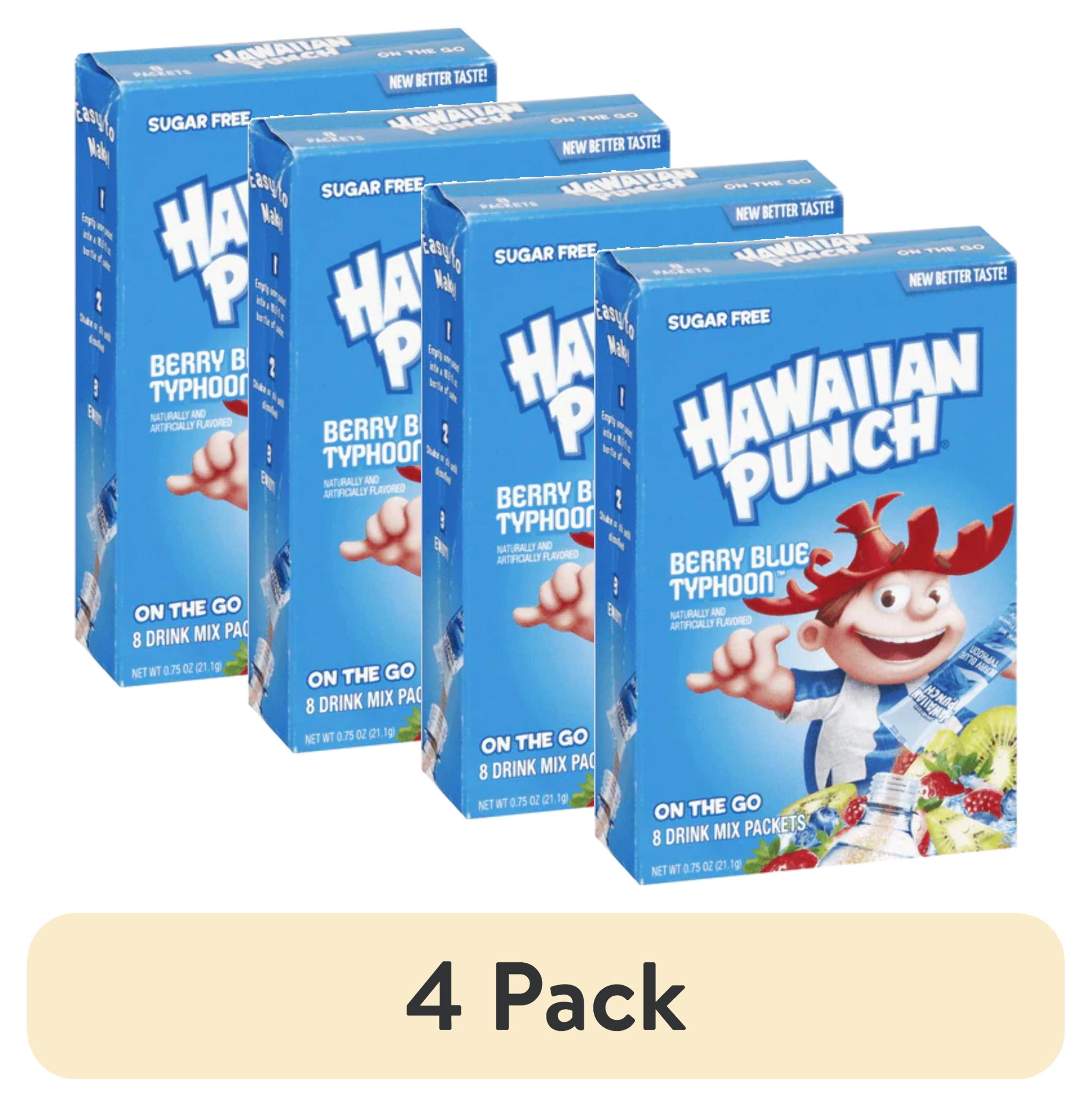 (4 pack) Hawaiian Punch Powder Drink Mix, Berry Blue Typhoon