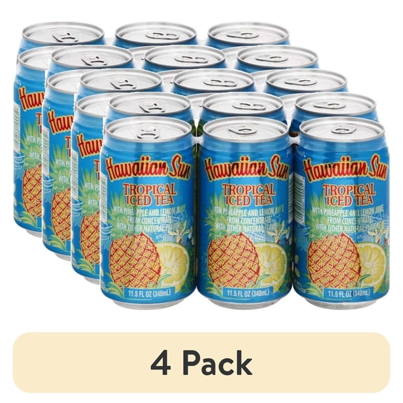 (4 pack) Hawaiian Sun Natural Pineapple and Lemon Flavored Tropical Ice Tea, 11.5 Fl. Oz.