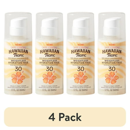 (4 pack) Hawaiian Tropic Weightless Hydration Lotion Sunscreen for Face SPF 30, Travel Size 1.7oz