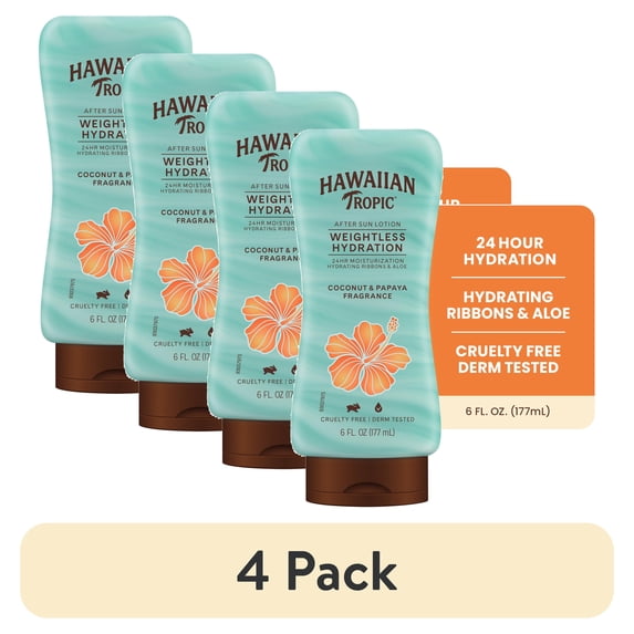 (4 pack) Hawaiian Tropic Weightless Hydration after Sun Lotion for Adults, 6 fl oz