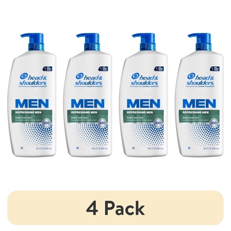 (4 pack) Head and Shoulders Dandruff Shampoo for Men, Refreshing Menthol, 28.2 fl oz