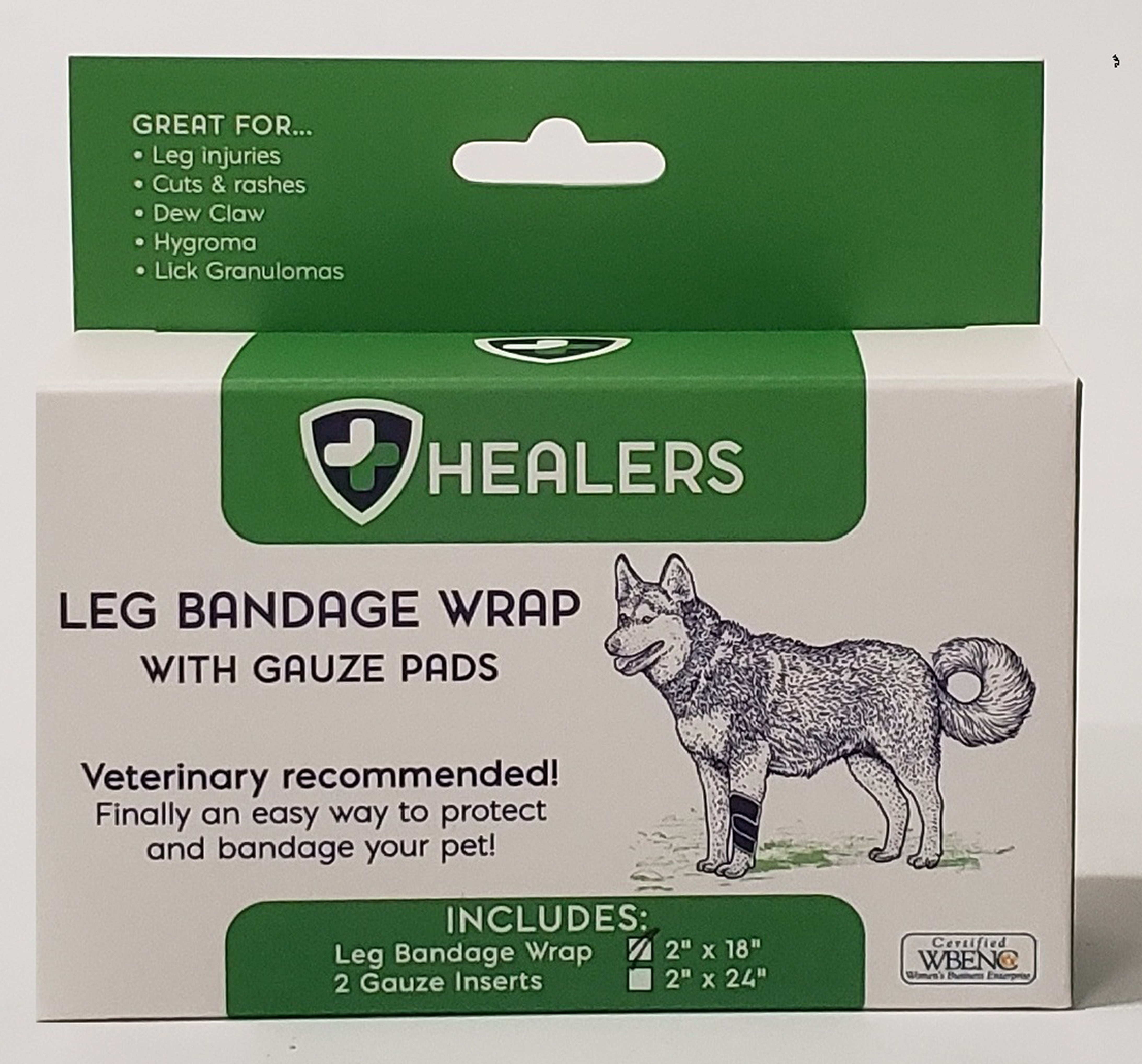 (4 pack) Healers Medical Elastic Wrap Leg Bandage for Dogs, Medium, 24" Long, includes 2 gauze pads