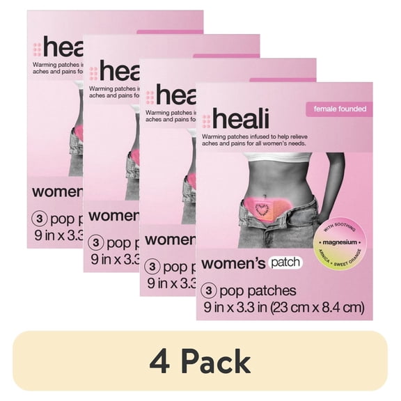 (4 pack) Heali Women Heat Patches, Pain Relief for Menstrual and Muscle Aches, 3 Count