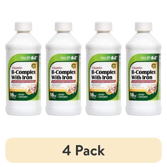 (4 pack) HealthA2Z Vitamin B12, Liquid Vitamin B Complex with Iron for Energy and Healthy Nerve Function, 16 oz