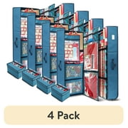 (4 pack) Hearth & Harbor Christmas Wrapping Paper Storage with Extra Christmas Storage Bins and Ribbon Storage Organizer, Gift Wrap Organizer with Wheels - Fits Up to 30 Rolls of 40", Blue