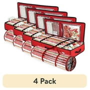 (4 pack) Hearth & Harbor Set of Holiday Christmas Wrapping Paper Storage Box and Wrapping Paper Storage Roll, Gift Wrap Organizer, Red