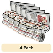 (4 pack) Hearth & Harbor Set of Holiday Christmas Wrapping Paper Storage Box and Wrapping Paper Storage Roll, Gift Wrap Organizer , Silver