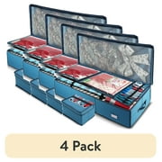 (4 pack) Hearth & Harbor Wrapping Paper Storage Container - Christmas Wrapping Paper Rolls Storage Box for Holiday Storage & Accessories - Gift Wrap Storage Organizer Box, Blue